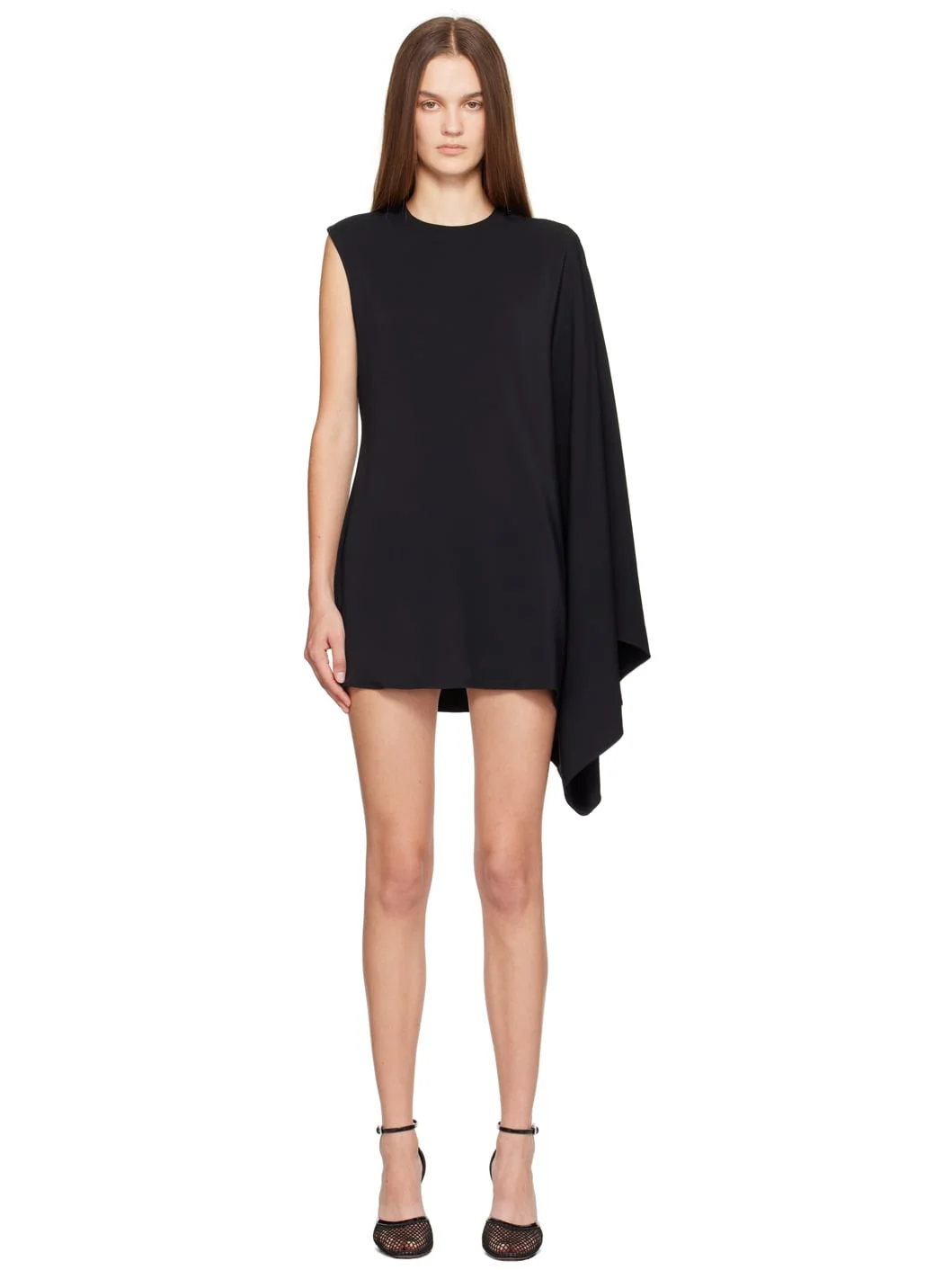 Black Asymmetric Kaftan Minidress - 1