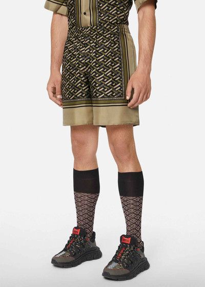 VERSACE La Greca Print Silk Shorts outlook