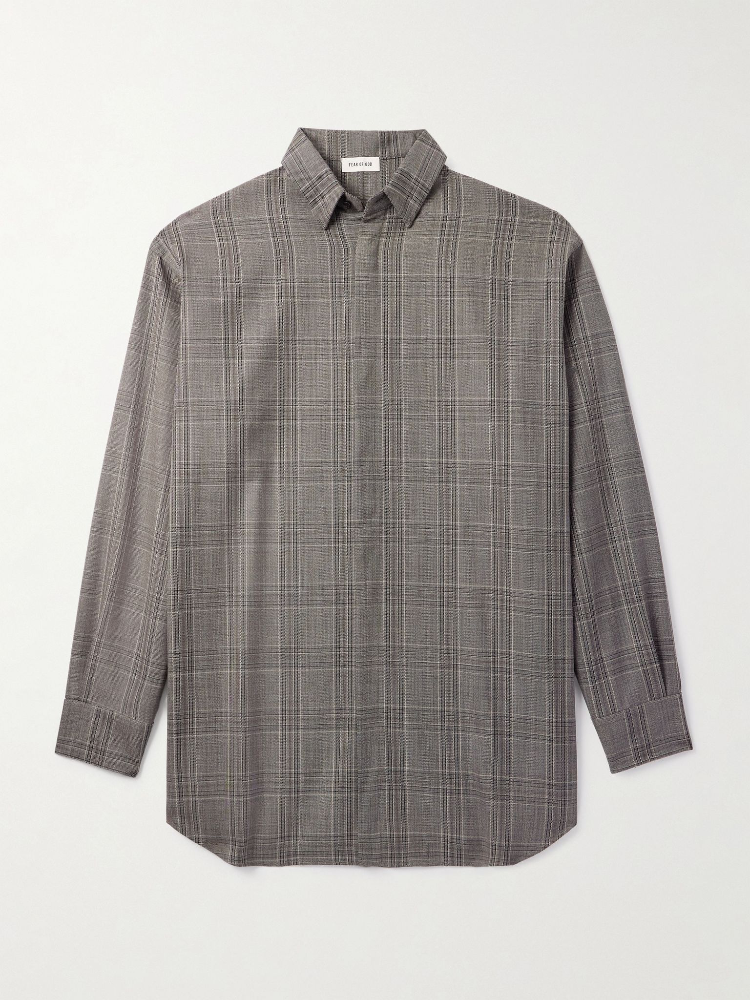 Oversized Checked Wool Shirt Gray - 1