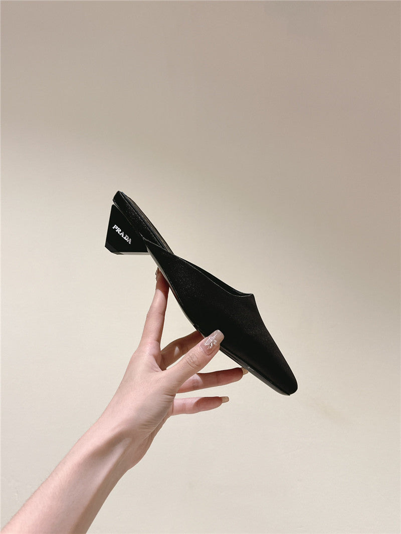 Black Satin Mules Loafers - 9