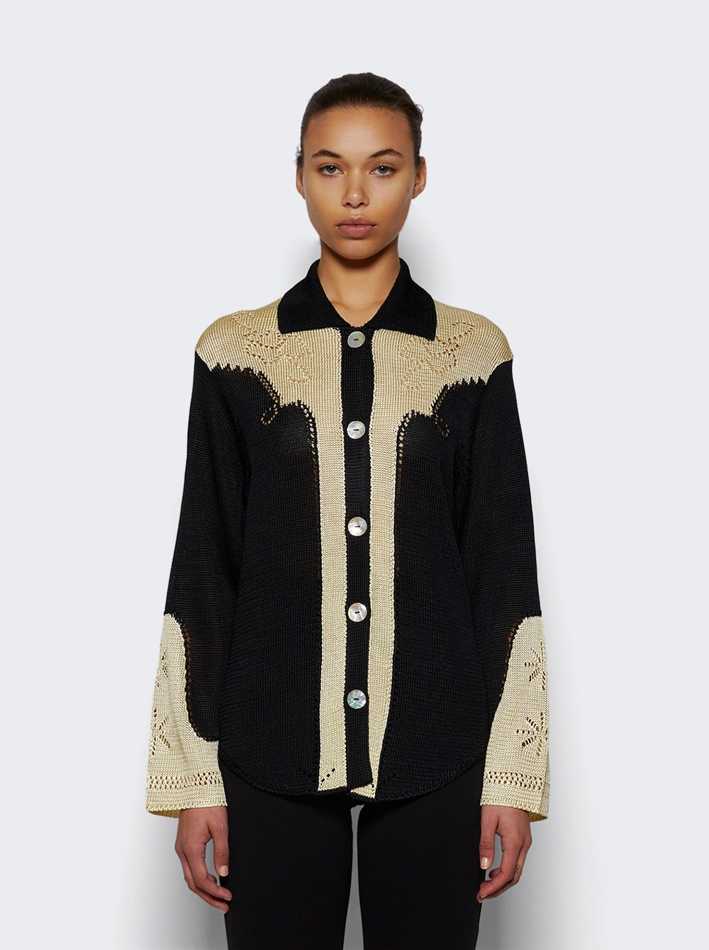 Western Pointelle Shirt Black And Jasmine - 3