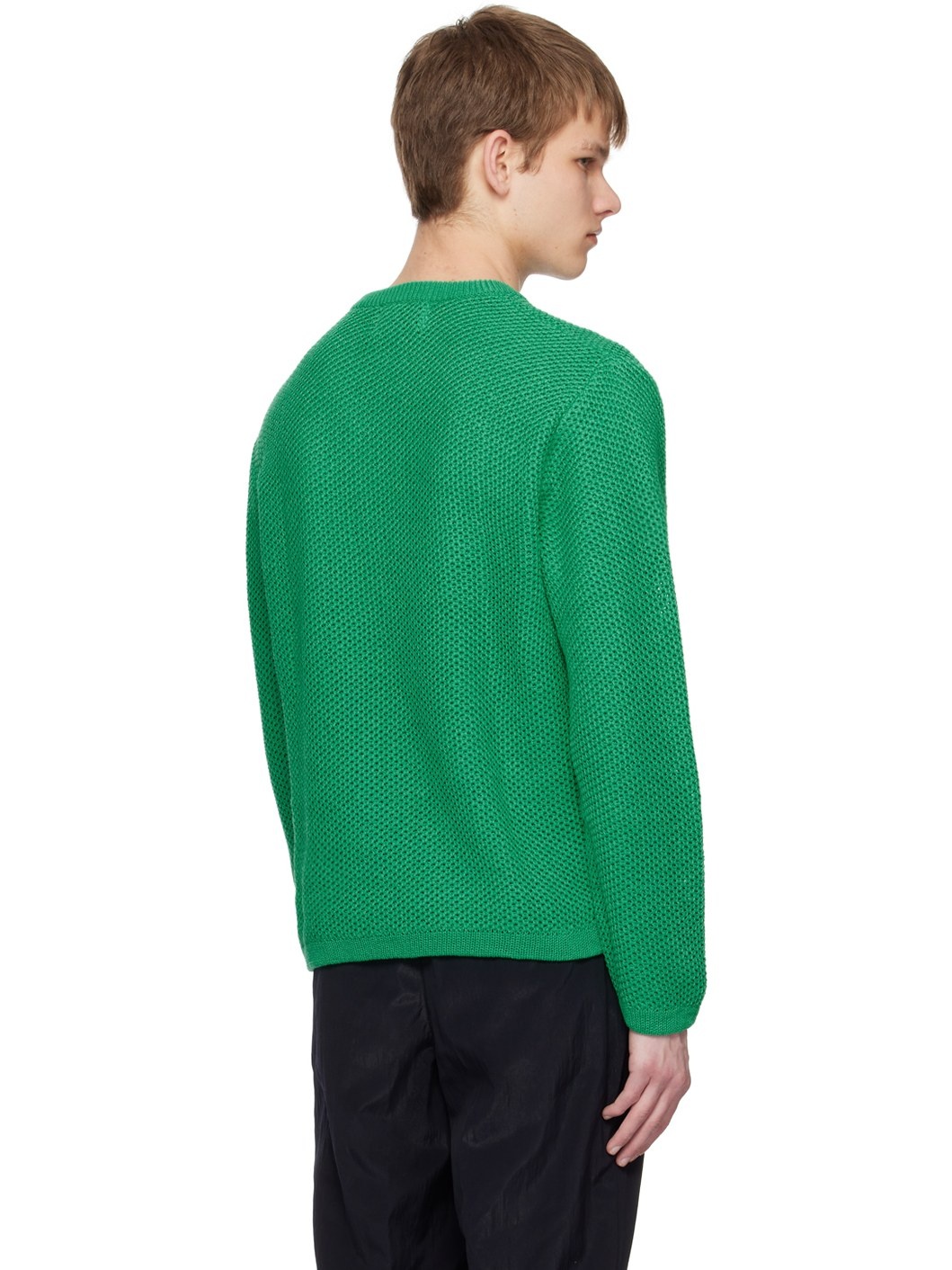 Green Open Work Sweater - 3