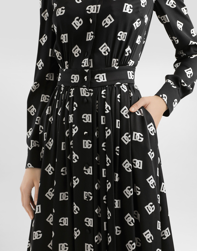 Charmeuse calf-length dress with all-over DG print 4