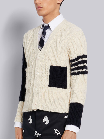 Thom Browne Fun-Mix Wool Mohair Tweed Aran Cable Classic 4-Bar V-Neck Cardigan outlook