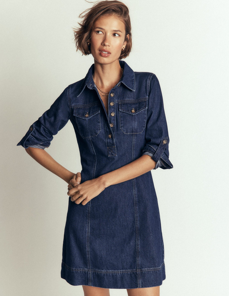 Fleur Denim Short Dress-Mid Vintage Denim 7