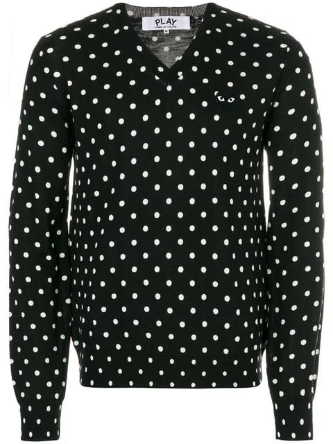 MENS V-NECK PULLOVER POLKA DOT BLACK HEART - BLACK - 1
