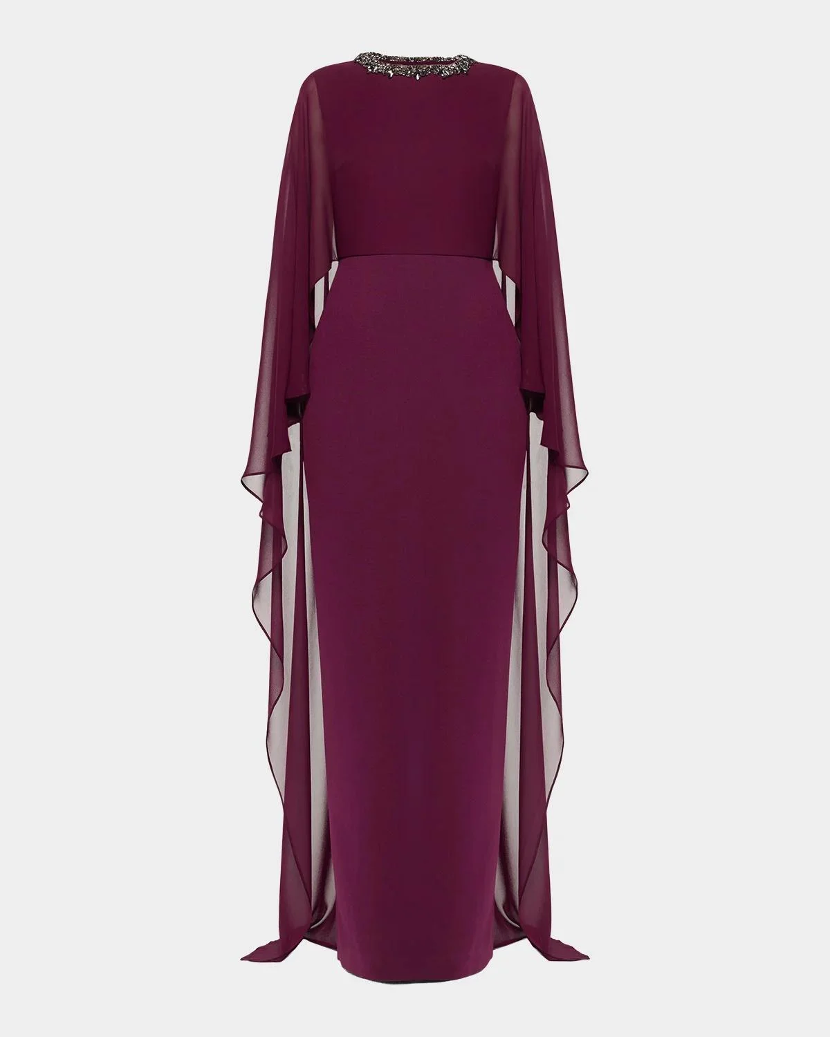 Embellished Cape Column Gown - 1