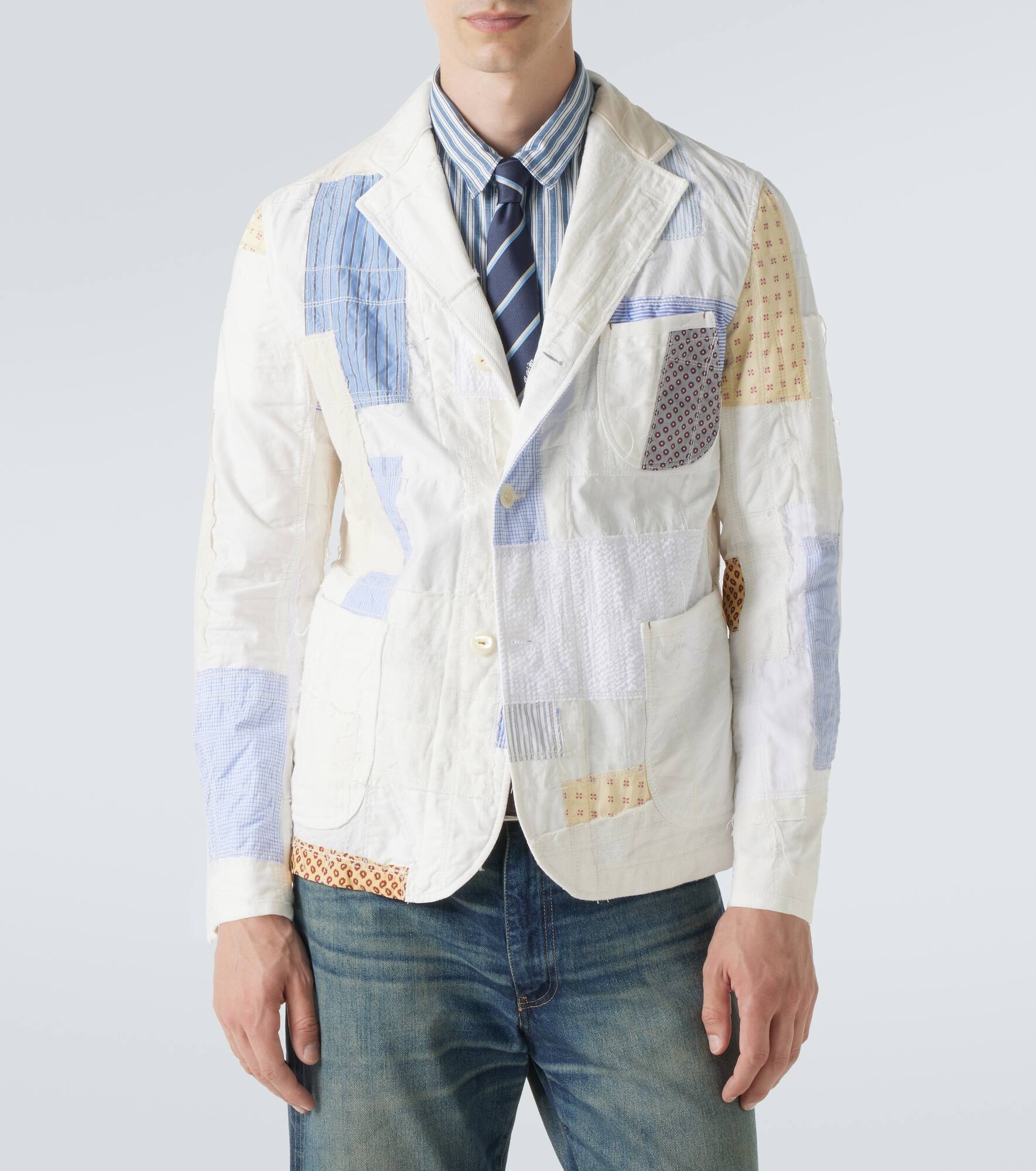 Patchwork cotton and linen-blend blazer - 3