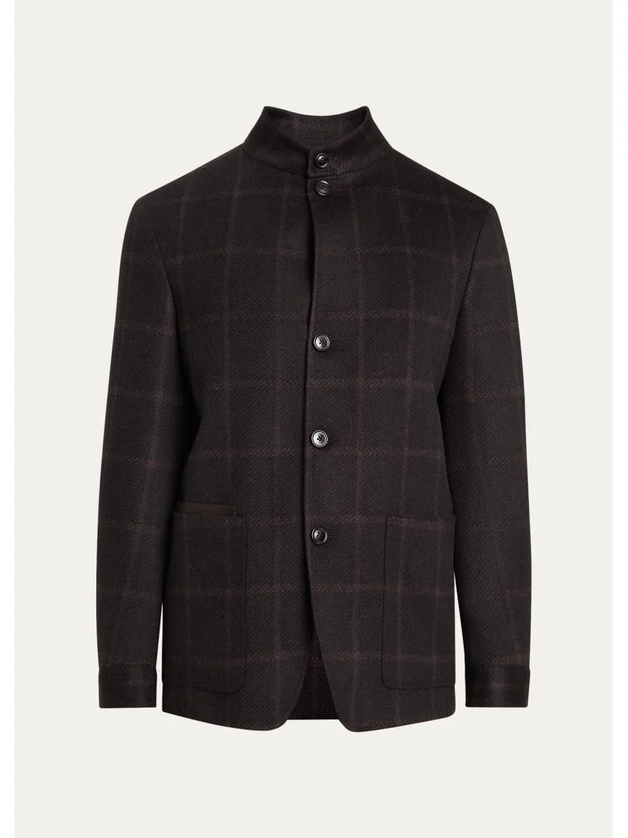 Men's Cashmere Grid Check Chore Jacket - 1