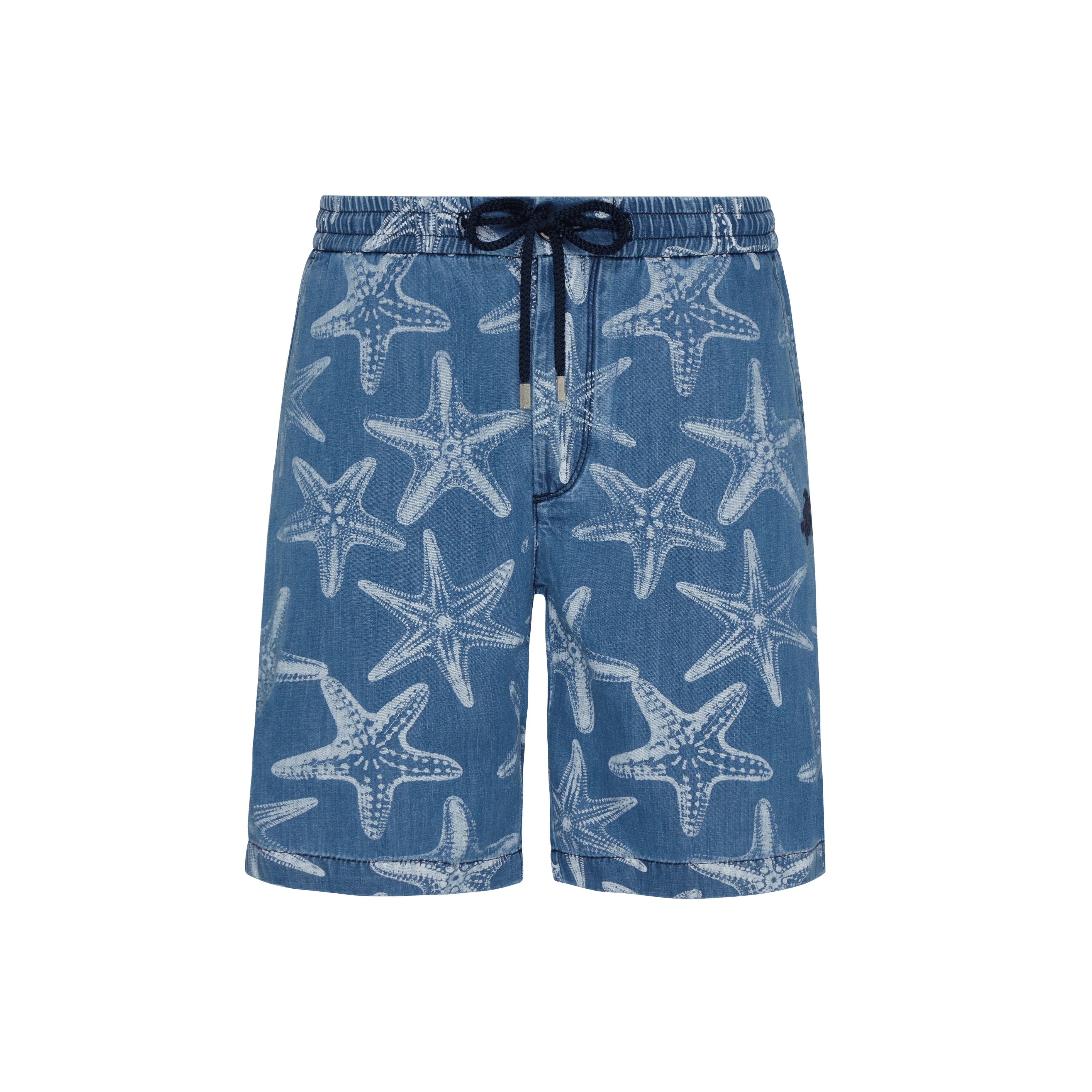 Men Denim Bermuda Shorts Starfish Light Denim Printed - 1
