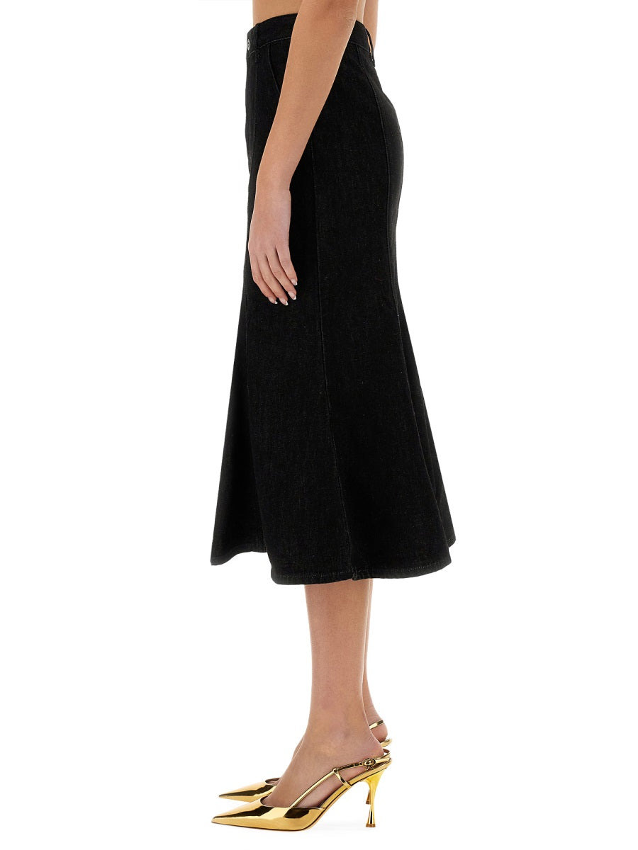Self-Portrait Women Denim Flared Midi Skirt - 4