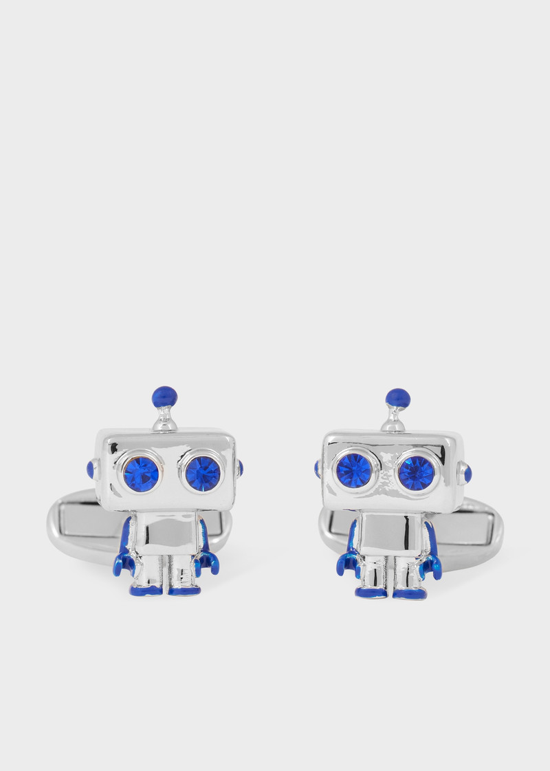Silver and Blue Robot Cufflinks 1