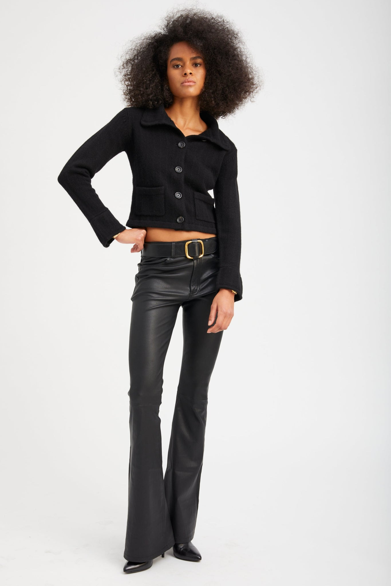 BLACK CASHMERE COLLARED CARDIGAN - 2