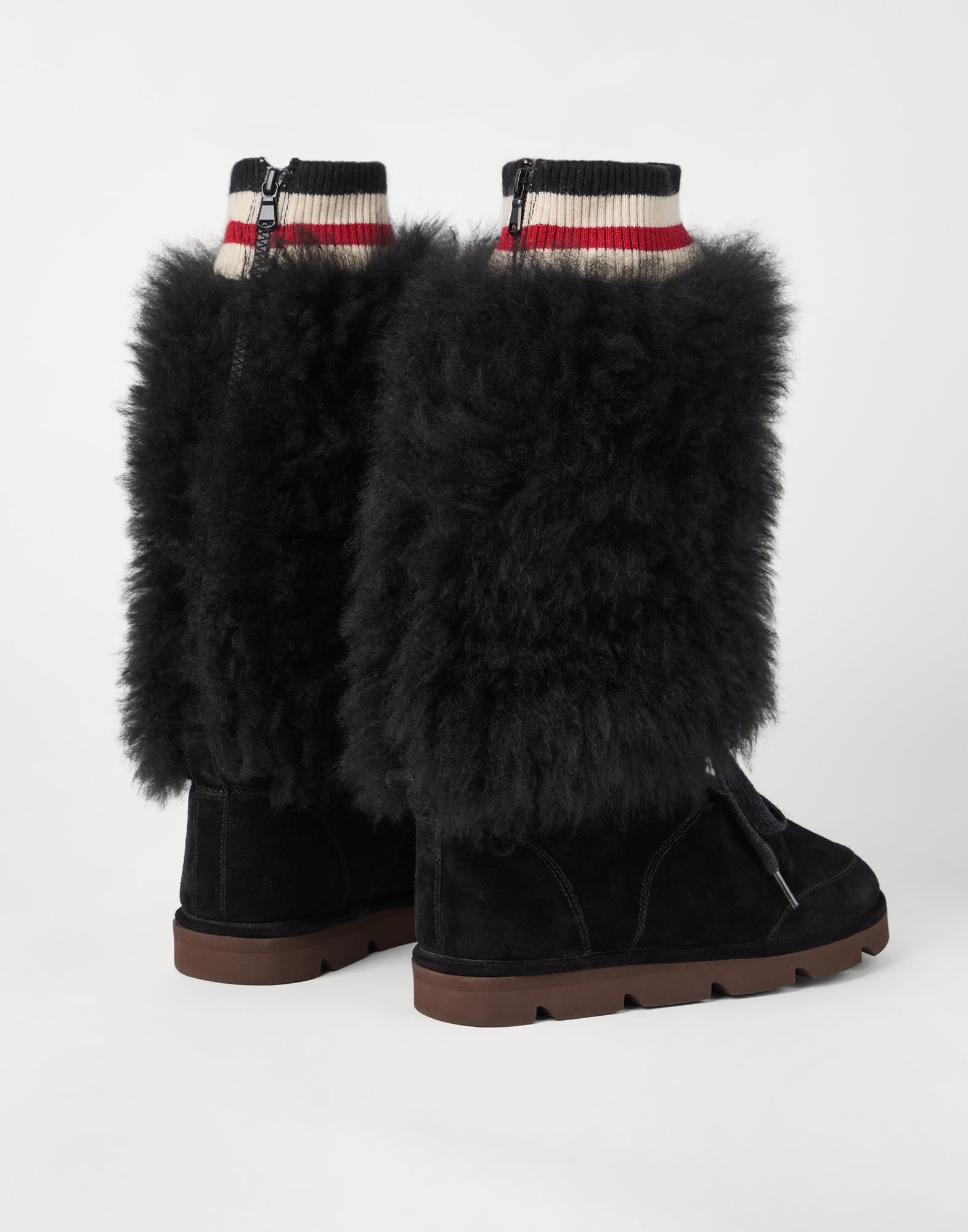 Suede and cashmere knit mountain boots with shearling inserts - 2