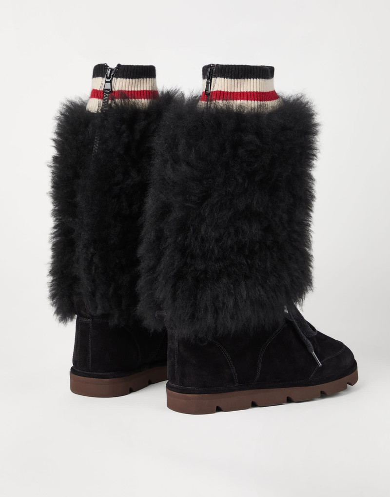 Brunello Cucinelli Suede and cashmere knit mountain boots with shearling inserts outlook