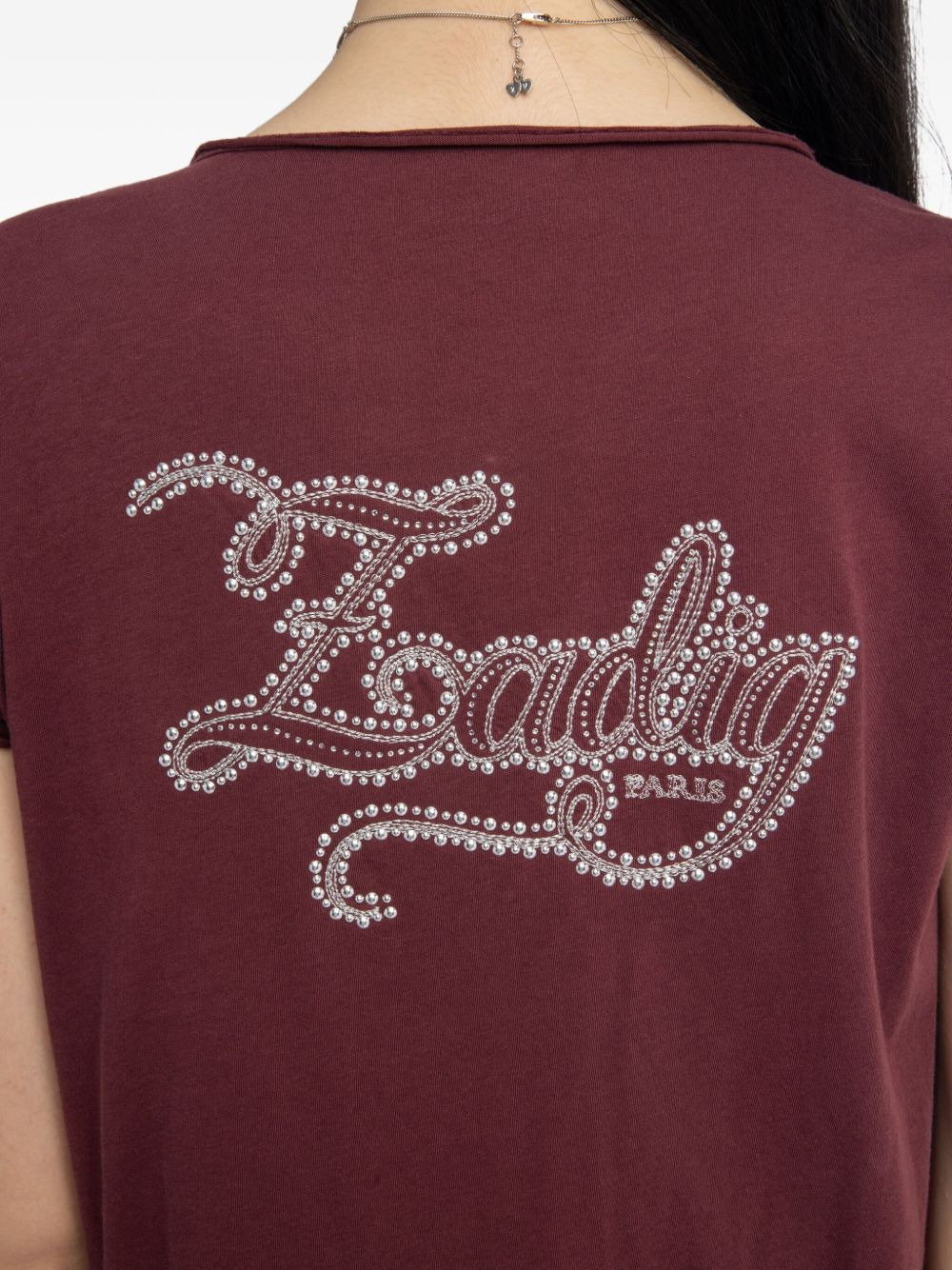 crystal-embellished V-neck T-shirt - 5