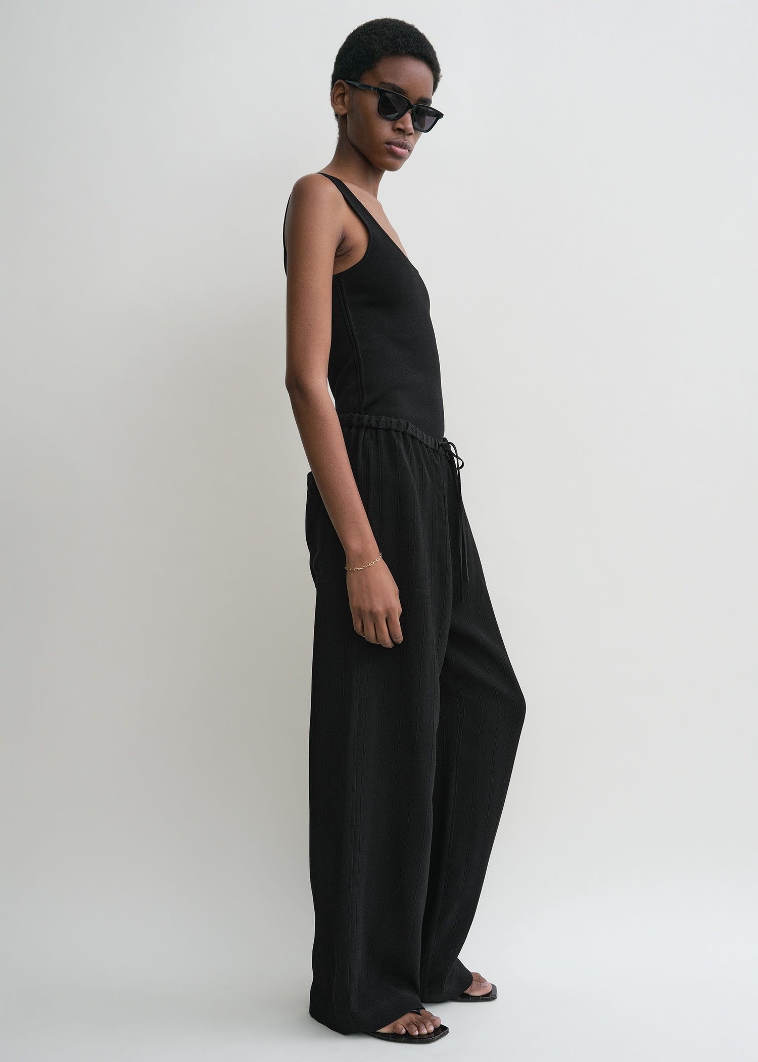 Woven stripe drawstring trousers black - 3