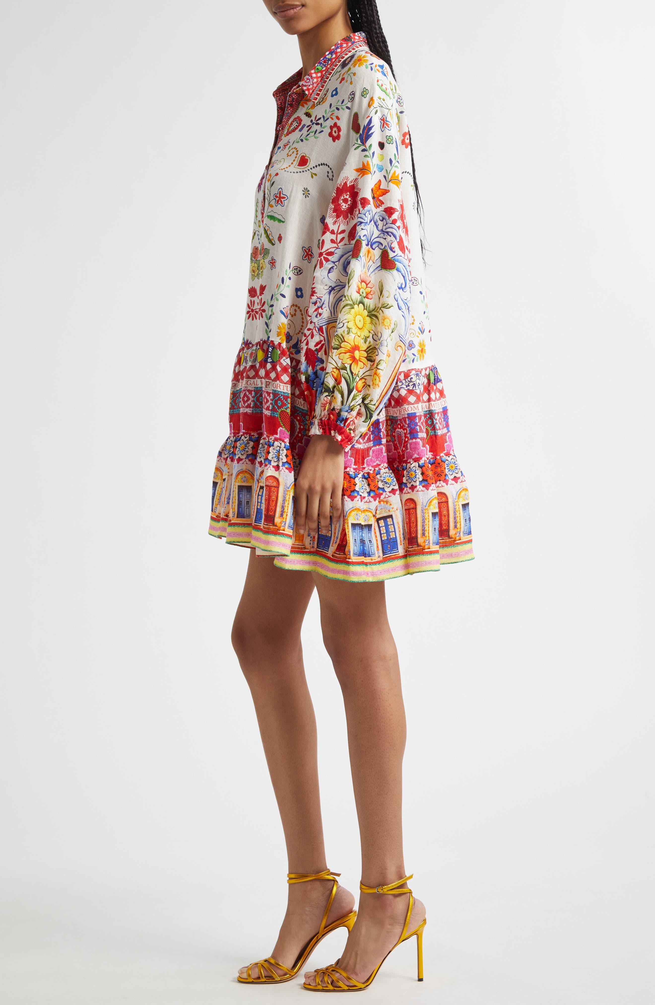 Camilla Tiered Long Sleeve Linen Shirtdress in Faith Luck Justice at Nordstrom - 3