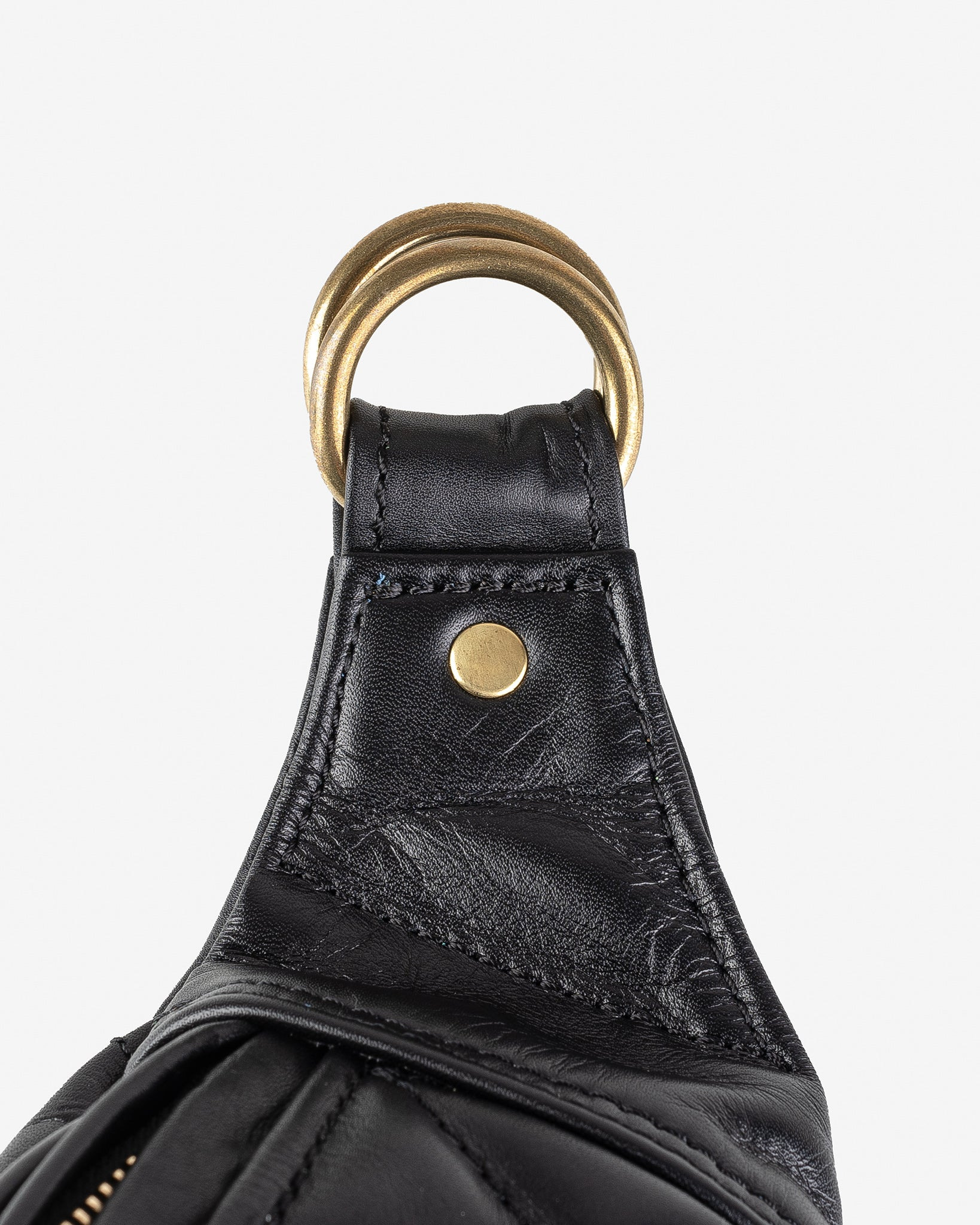 IHE-45-BLK Diamond Stitched Leather Waist Bag - Black - 9