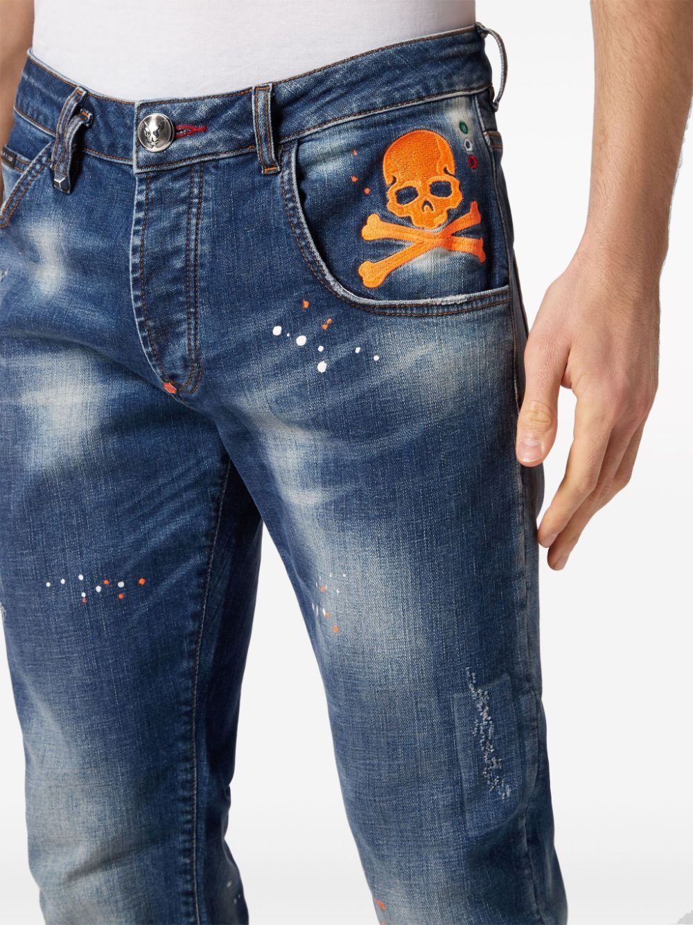 Skull paint-splatter straight-leg jeans - 4