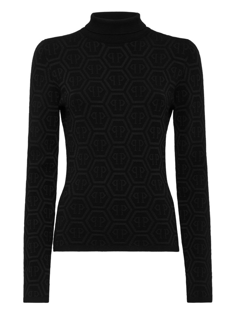 logo-pattern turtleneck sweater 1