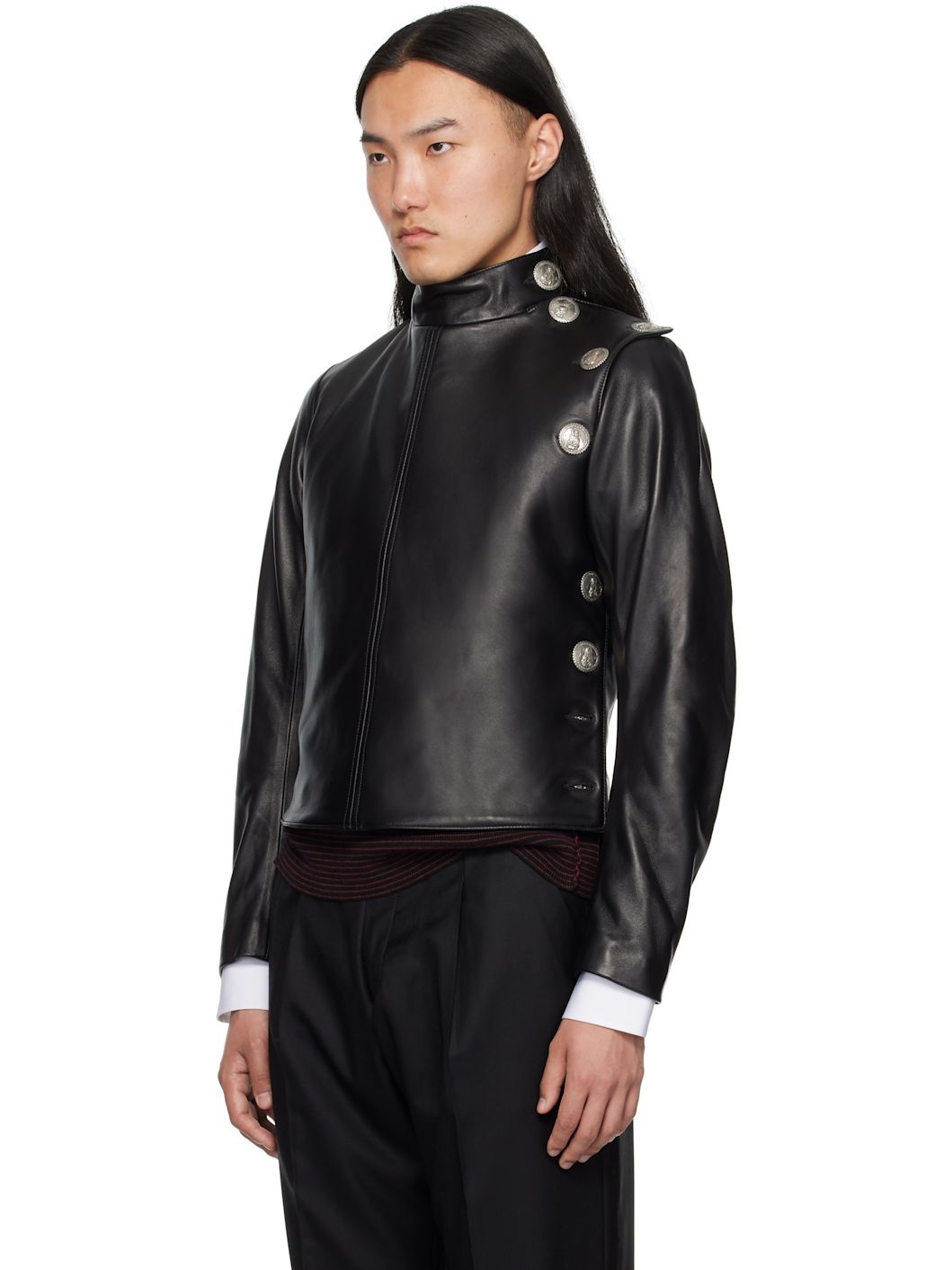 Black Fencing Leather Jacket - 4