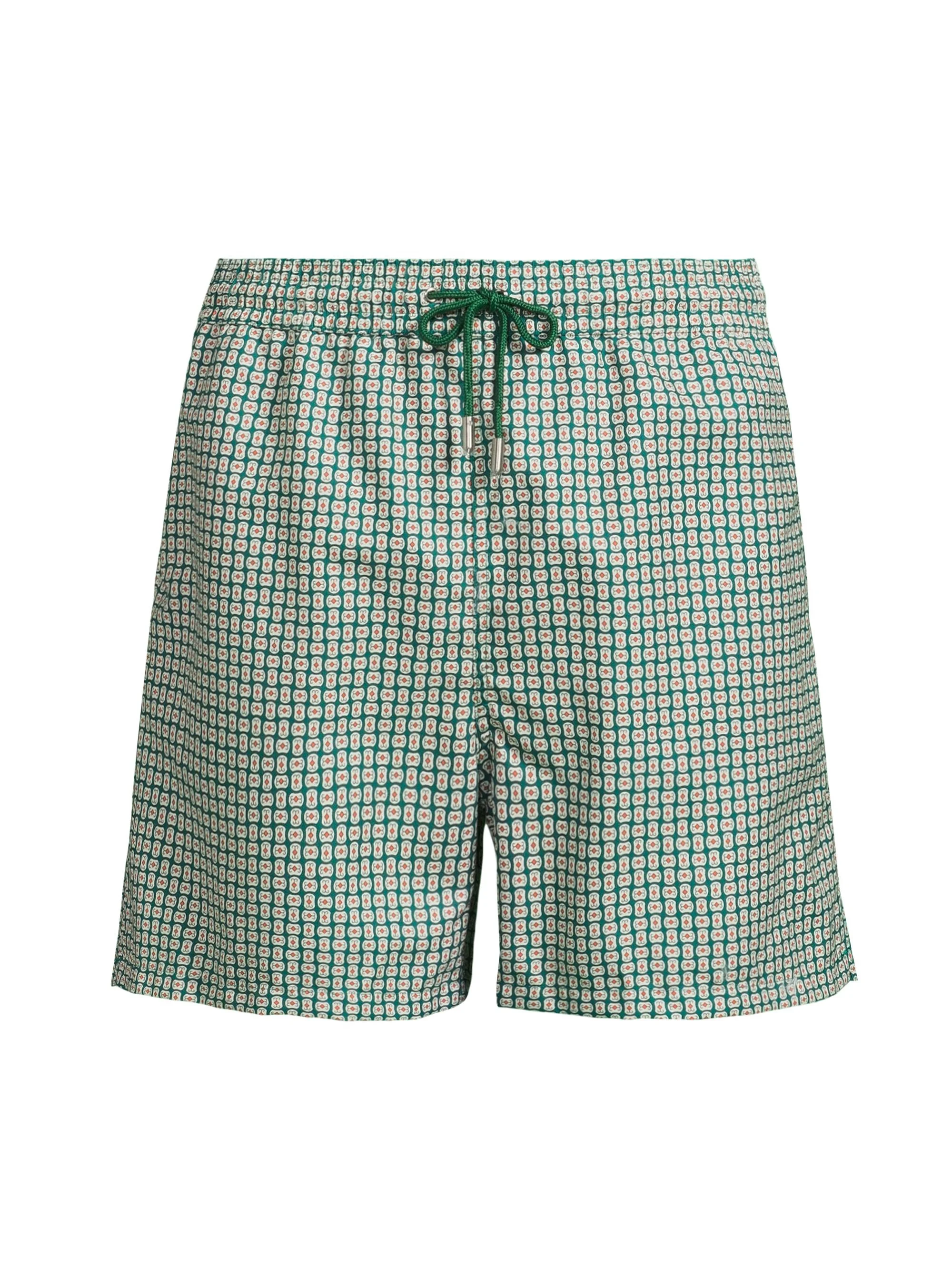 Men's Lowell Swim Shorts - Kelly Green Foulard Print - 1
