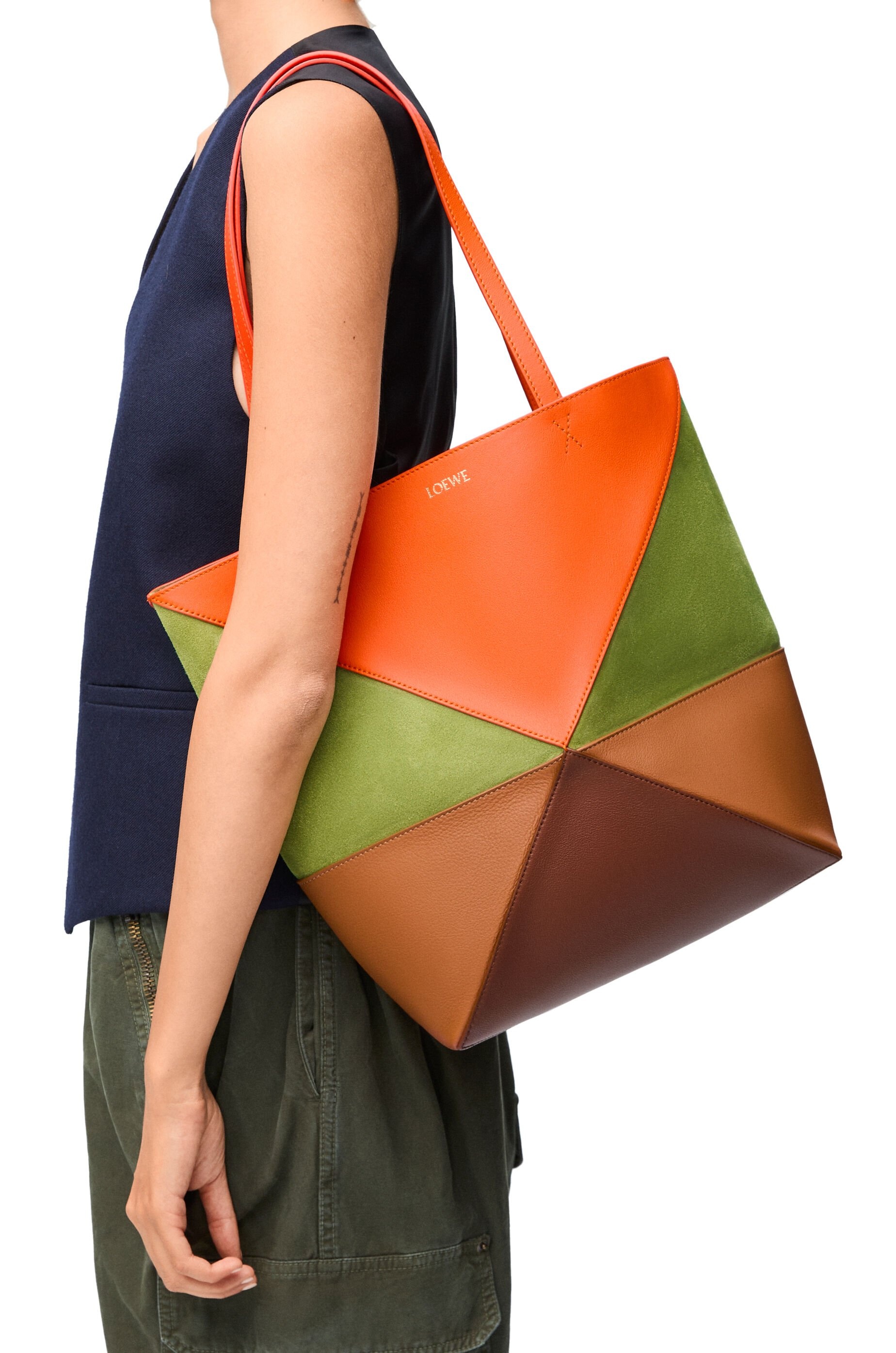 Medium Puzzle Fold tote in calfskin and suede - 3