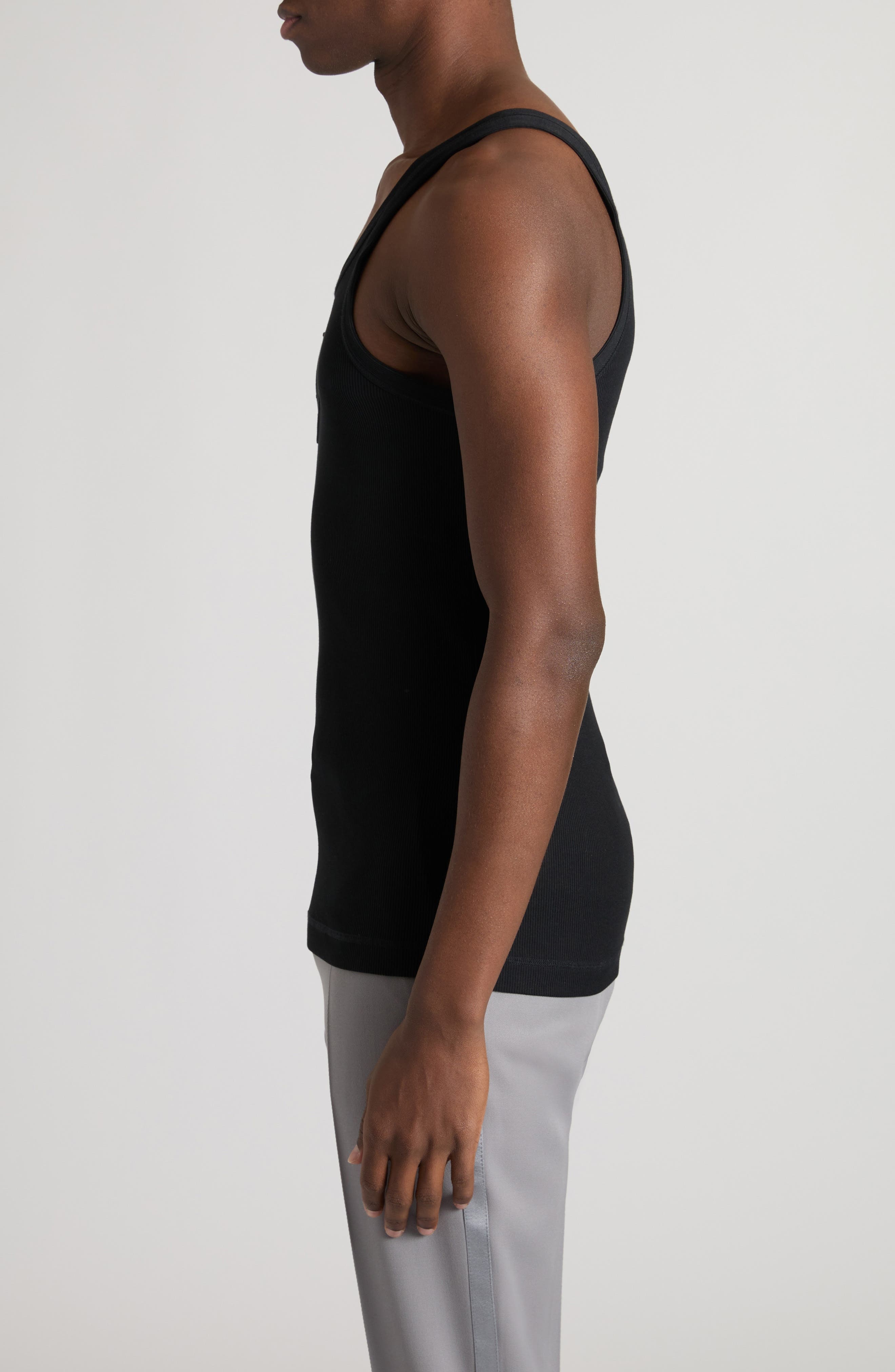 Dolce&Gabbana Logo Cotton Rib Tank Top in N0000 Nero at Nordstrom - 4