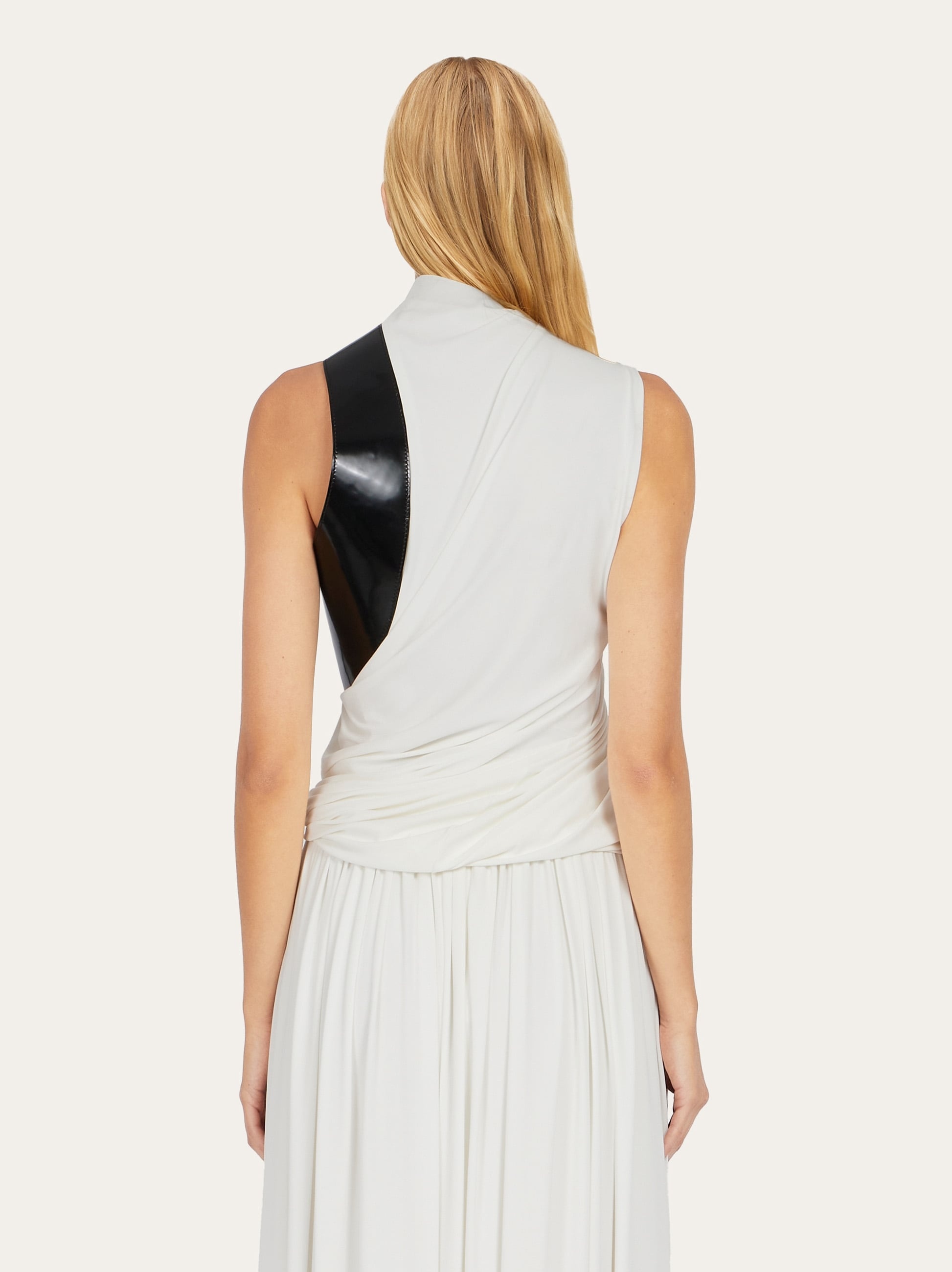 Sleeveless top with leather insert - 3
