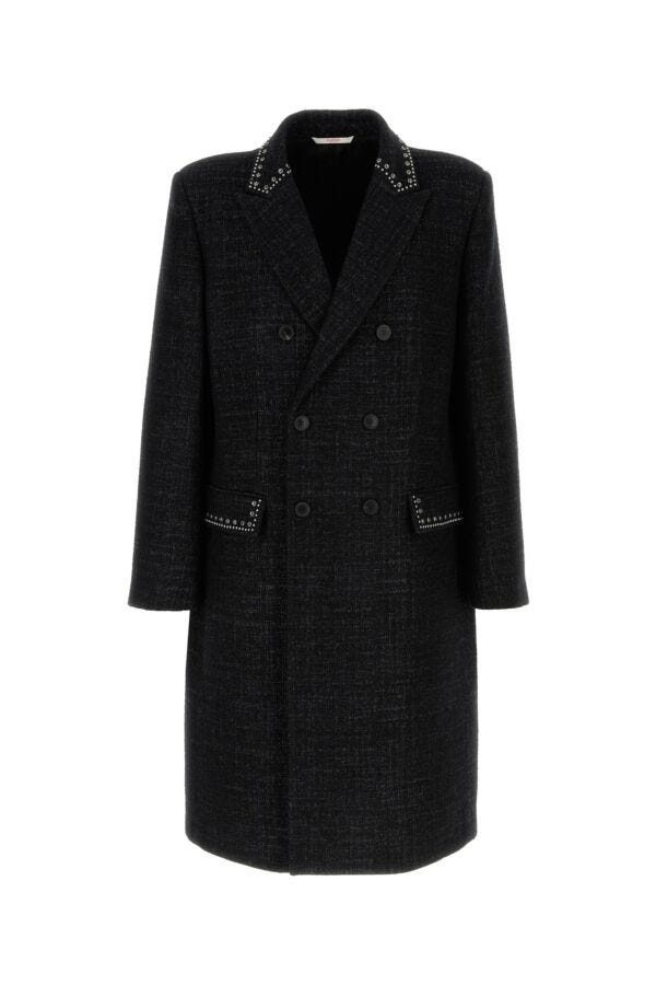 Valentino Garavani Man Melange Black Wool Blend Coat - 1