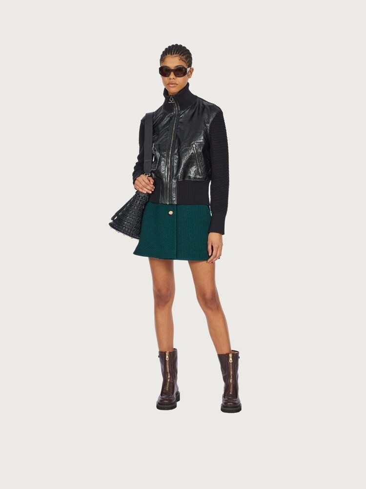 KNIT AND LEATHER BLOUSON - 8