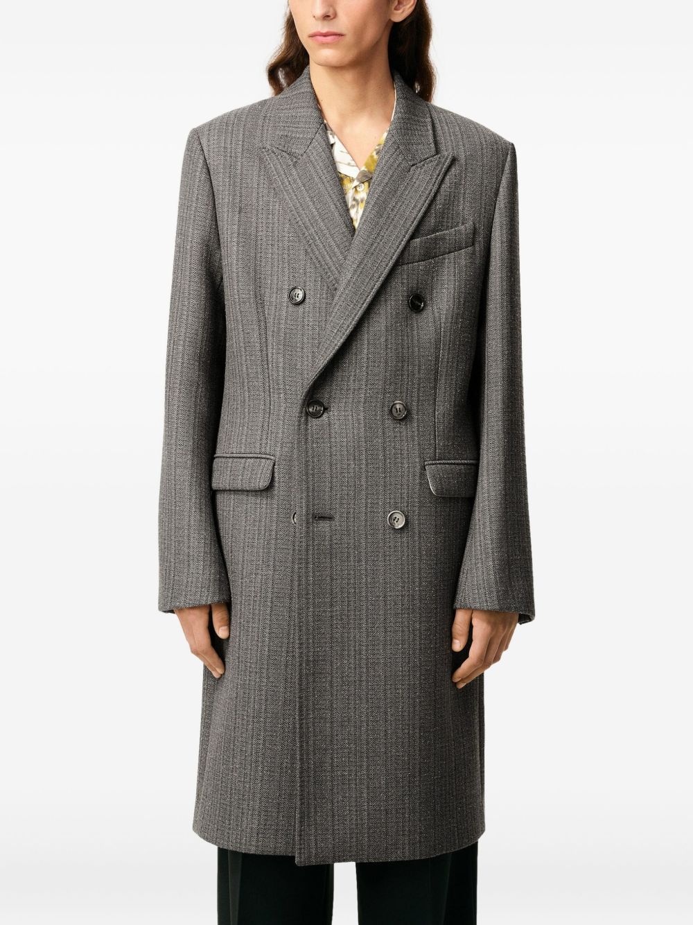 herringbone double-breasted coat - 5