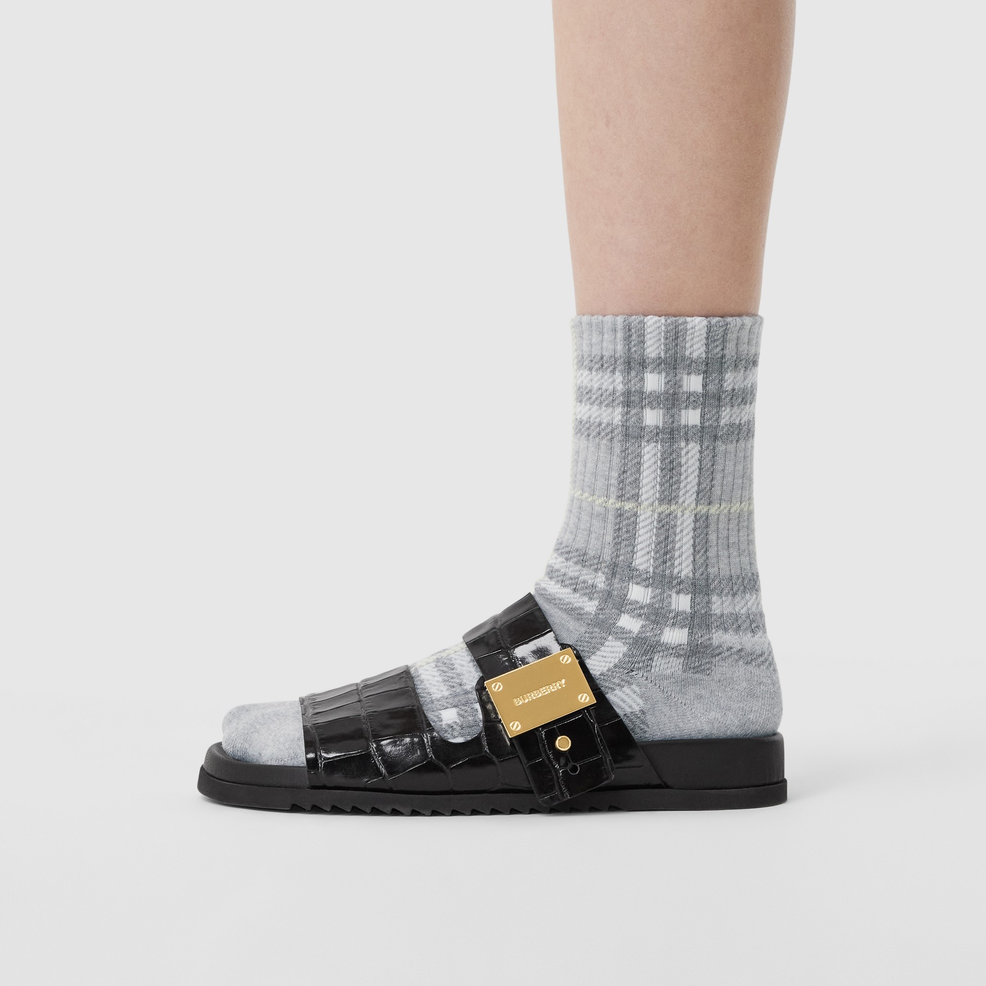 Check Intarsia Technical Stretch Cotton Socks - 8