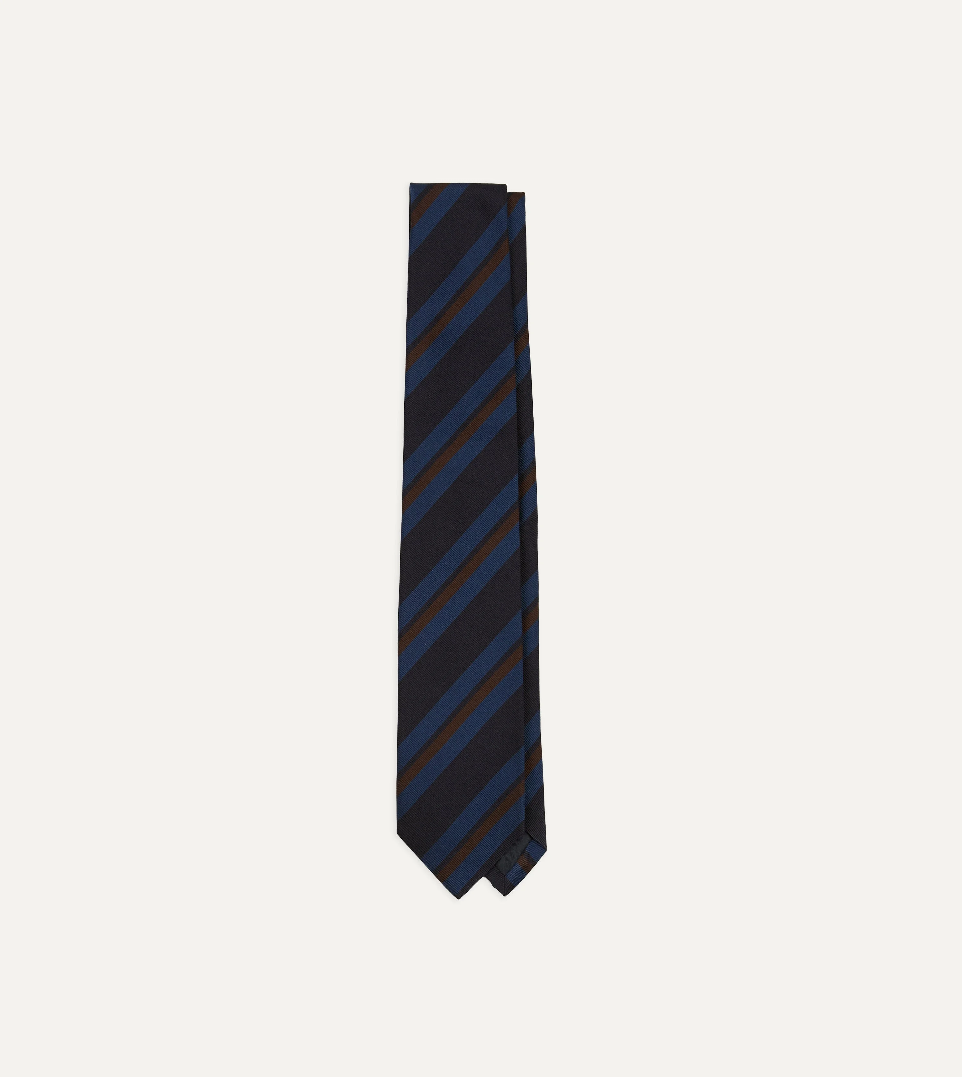 Blue and Brown Stripe Mogador Cotton-Silk Tipped Tie - 1