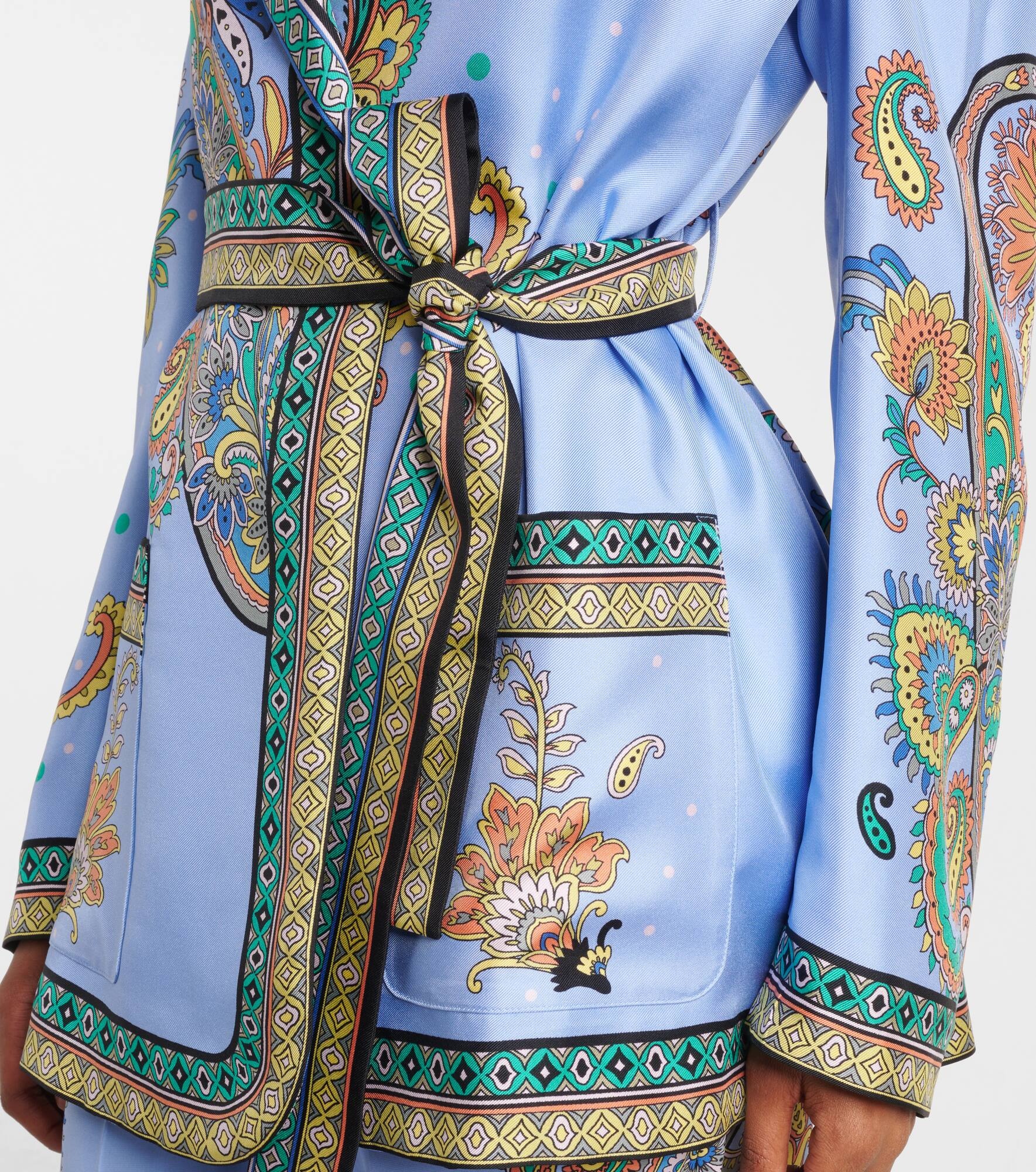 Paisley silk twill wrap blazer - 5