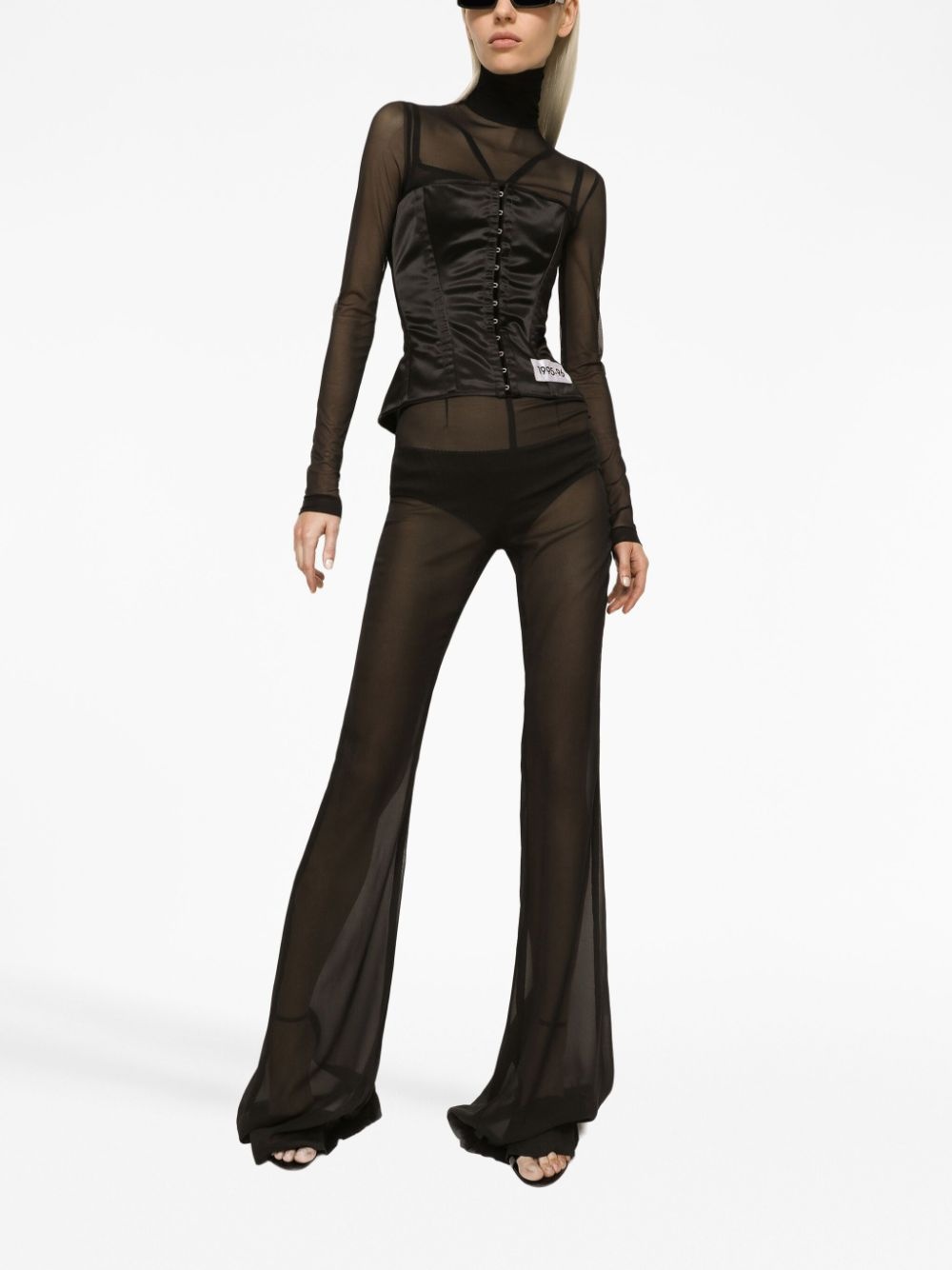 semi-sheer chiffon flared trousers - 2