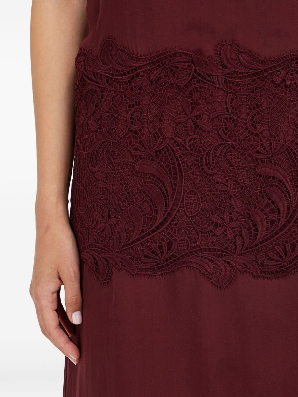 cowl-neck lace-insert midi dress - 5