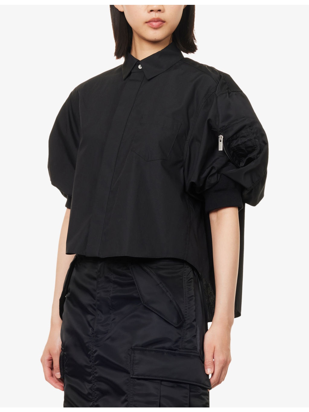 Shell-Short-Sleeves Crop Woven Shirt - 3