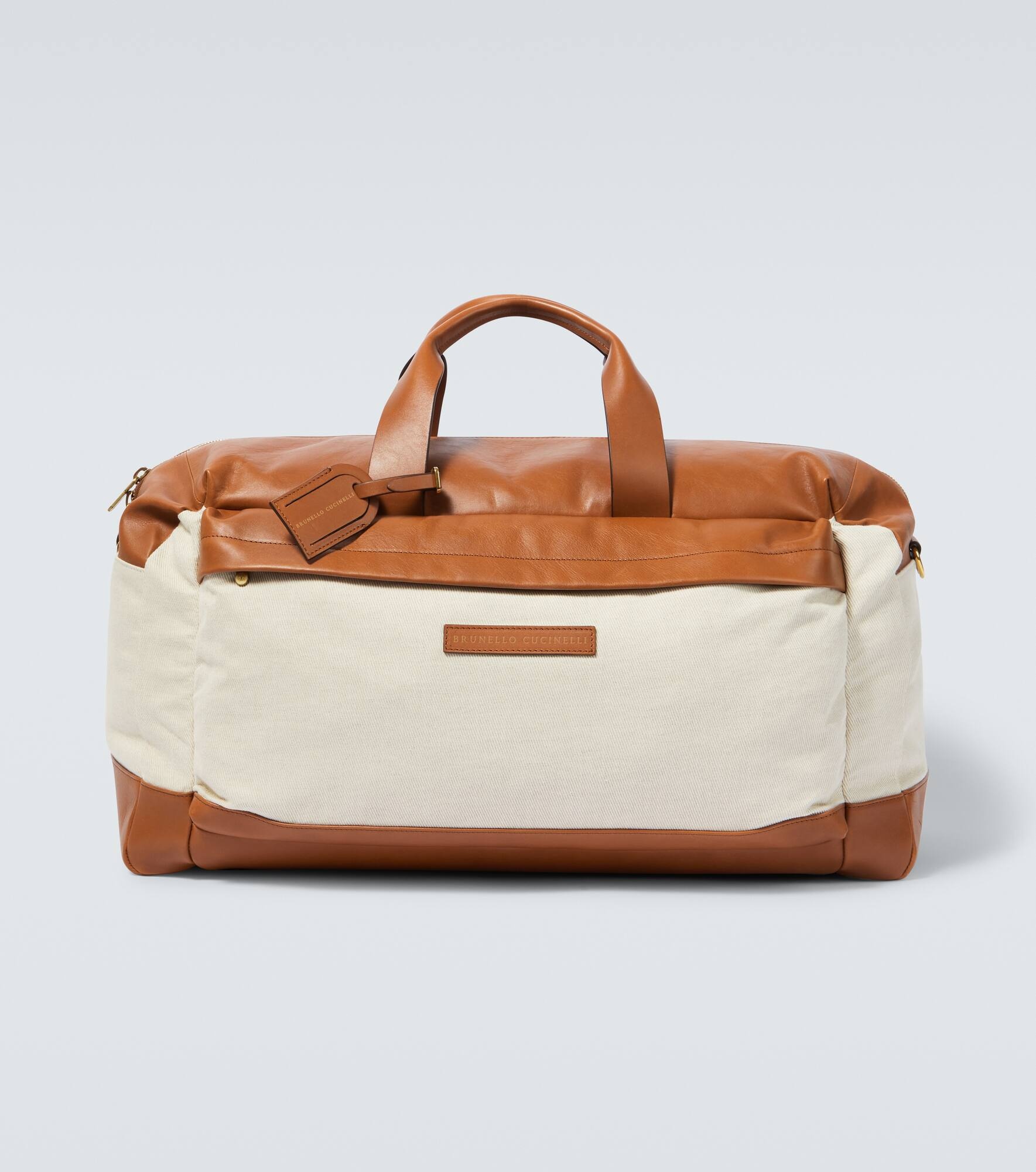 Leather-trimmed canvas duffel bag - 1