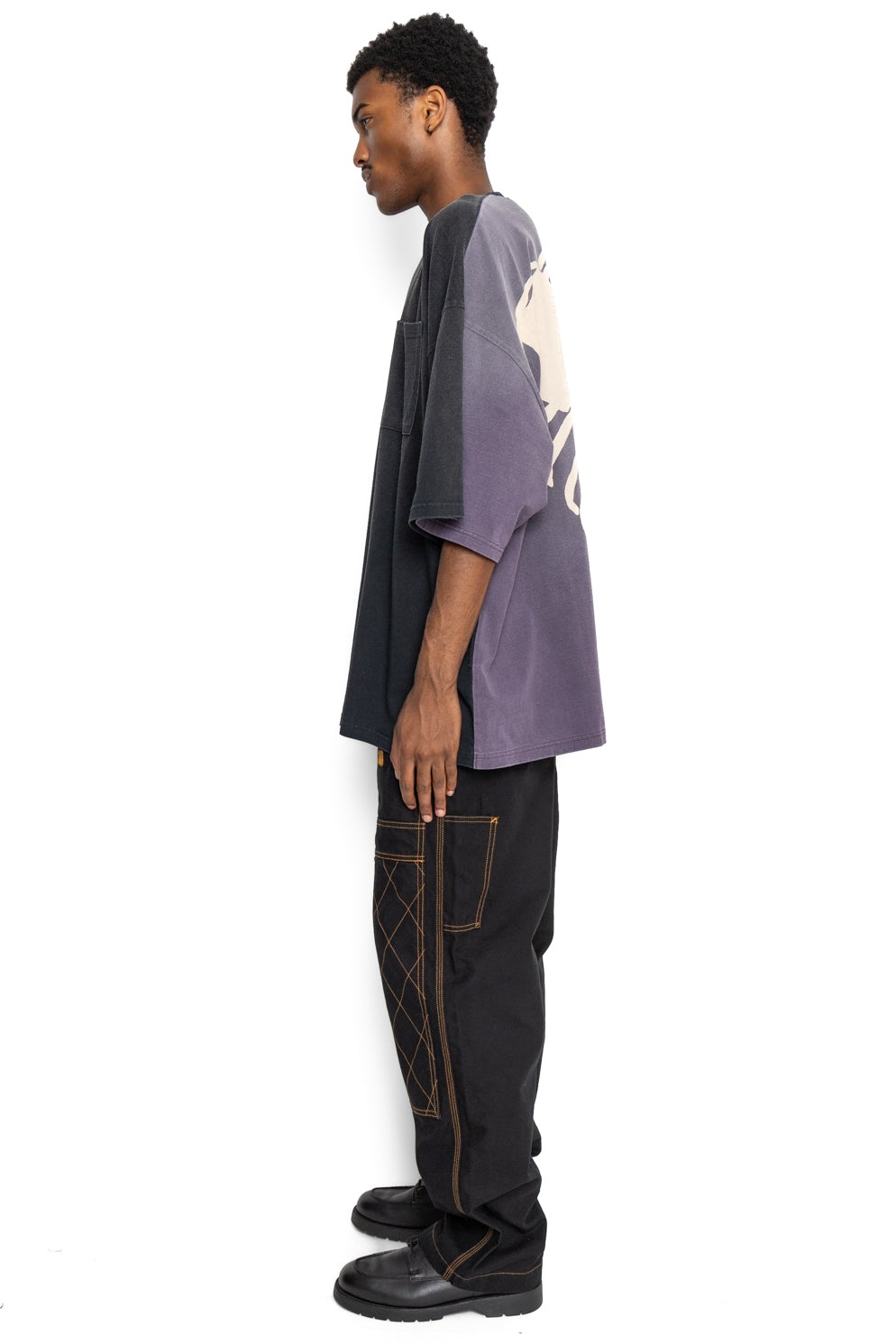 【KAPITAL】JERSEY 2TONES BIG POCKET T (BONE) BLACK X PURPLE Kapital Jersey 2TONES BIG Pocket TEE (BONE) | Black/Purple