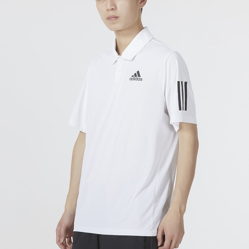 adidas Solid Color Stripe Tennis Athleisure Casual Sports Short Sleeve Polo Shirt White HF1815 - 3