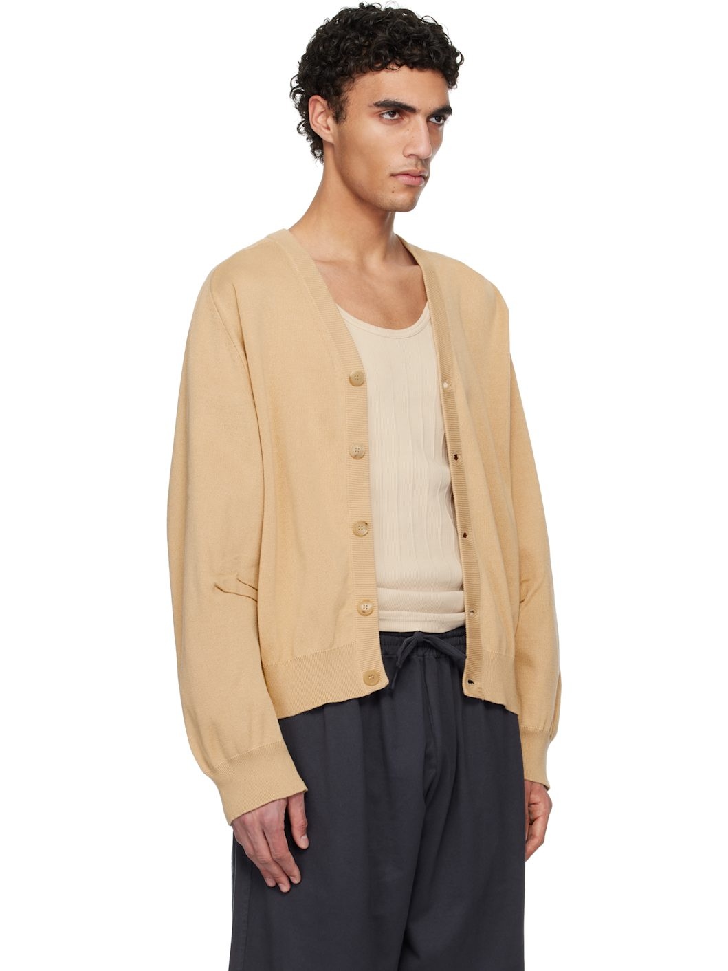 Beige V Neck Cardigan - 2