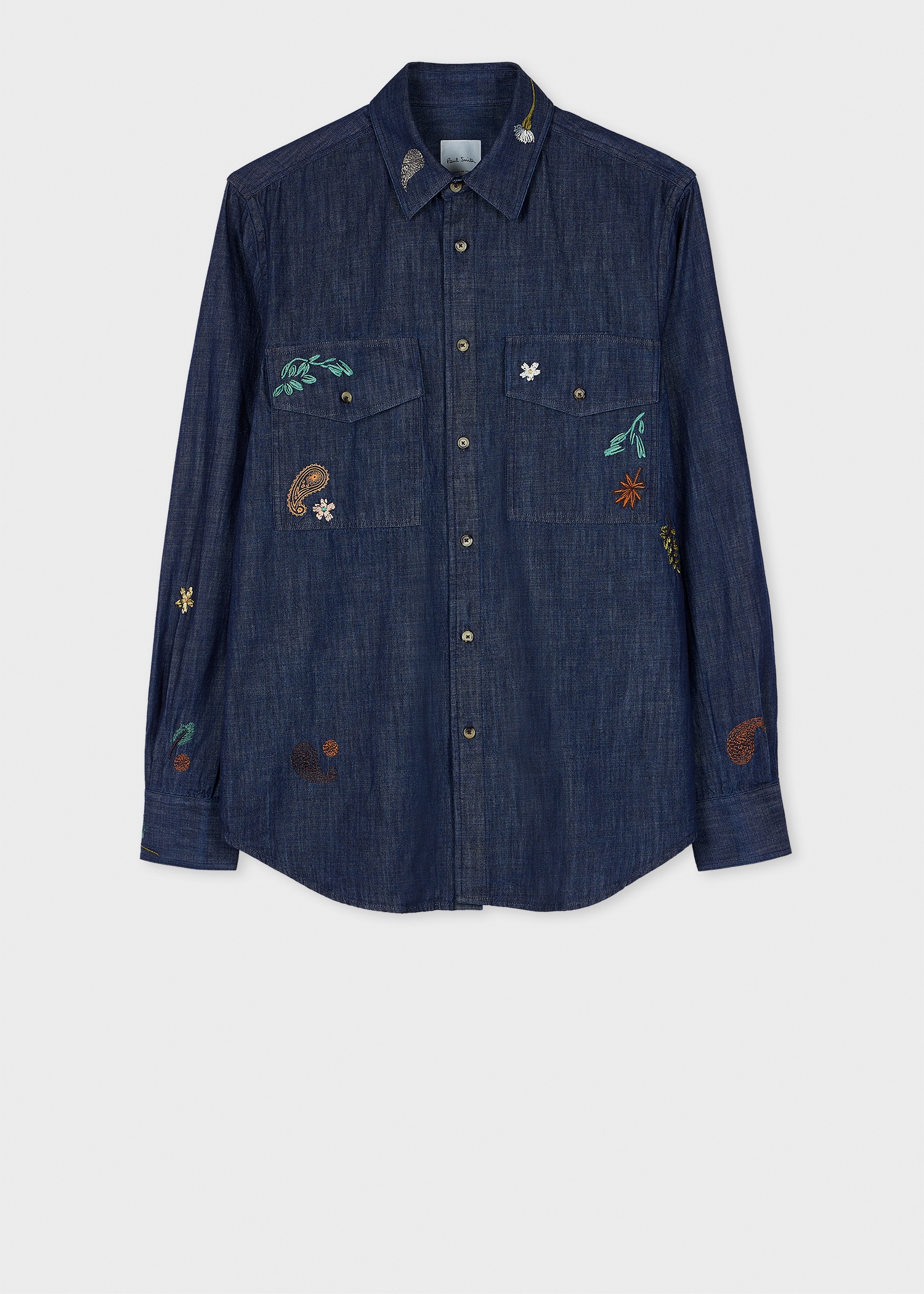 Indigo Embroidered Chambray Shirt - 1