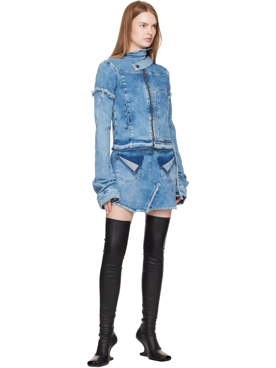 Blue Reversed Denim Miniskirt - 4