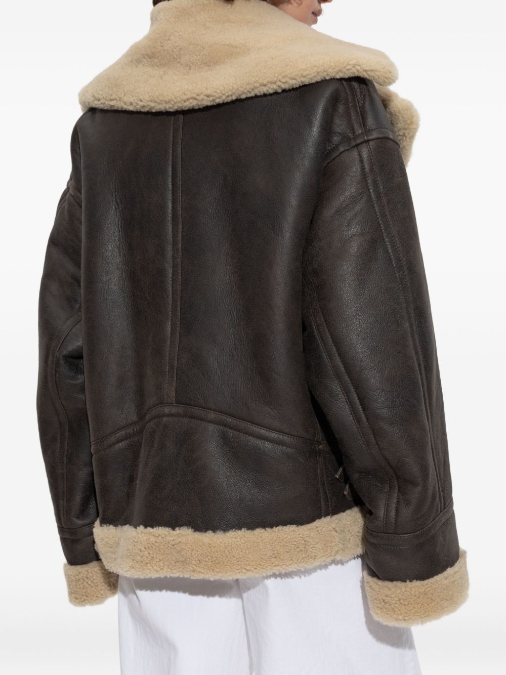 shearling-collar leather jacket - 4