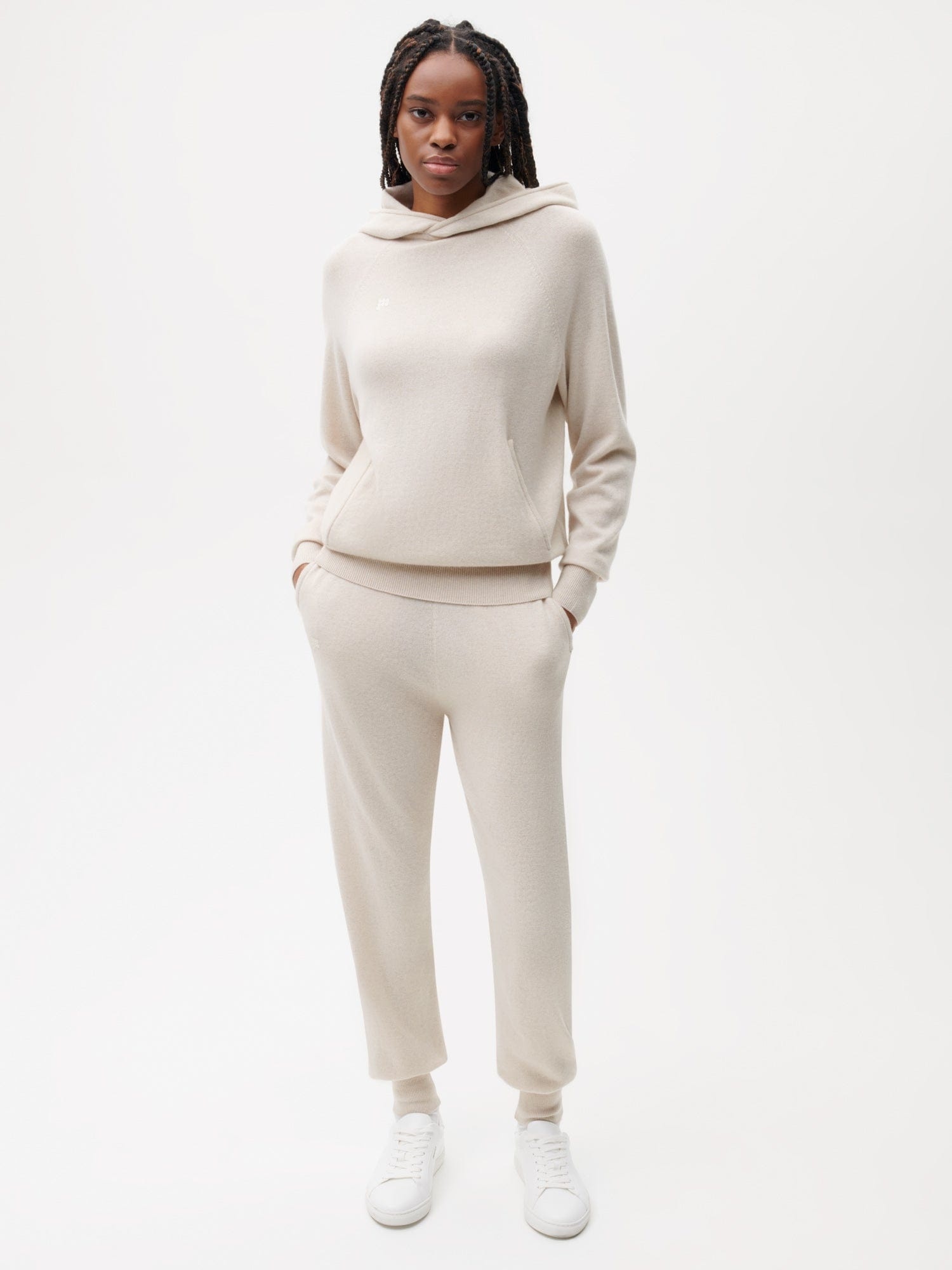 Womens Recycled Cashmere Track Pants - Oatmeal - 2