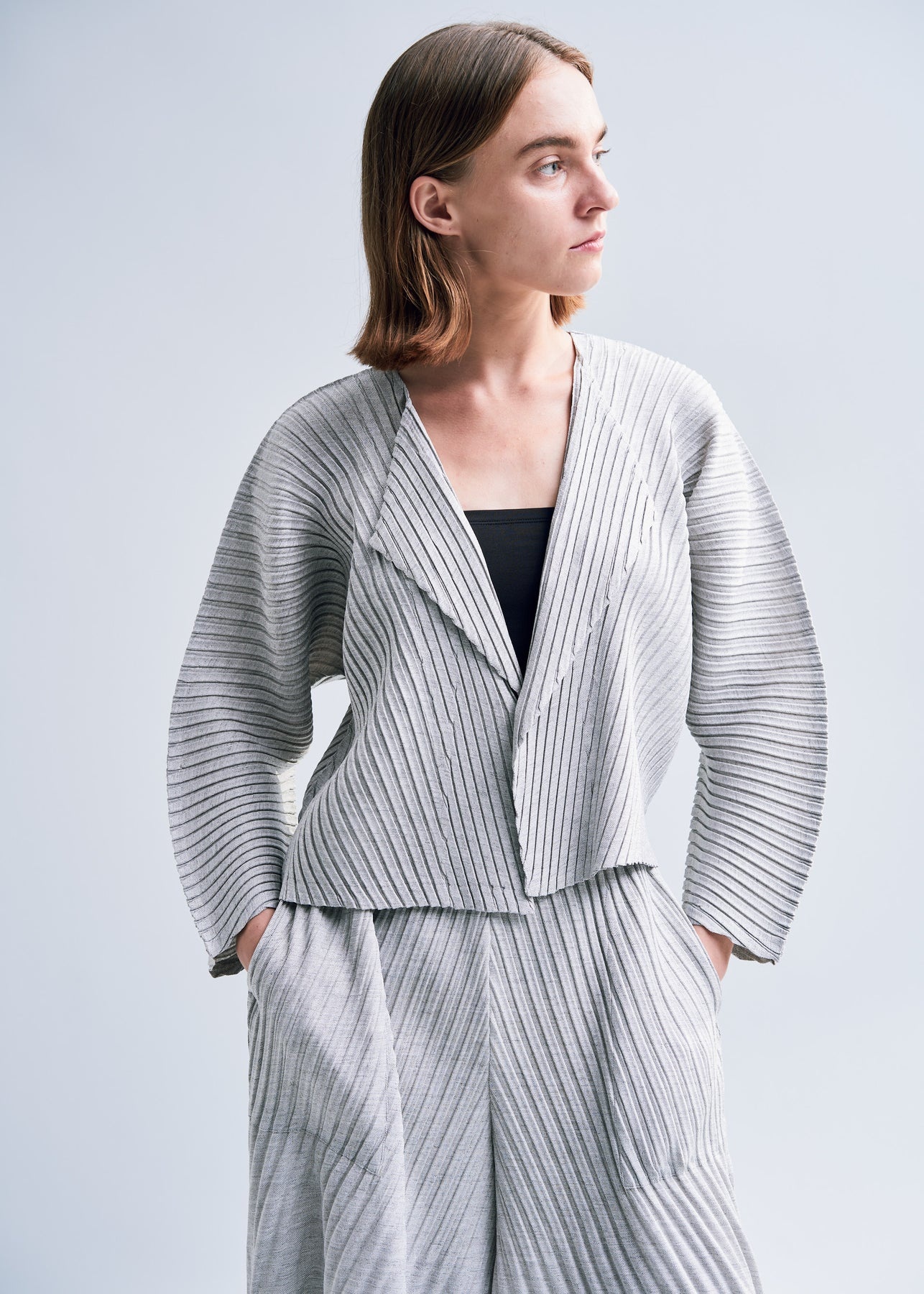 LINEN LIKE PLEATS CARDIGAN - 3