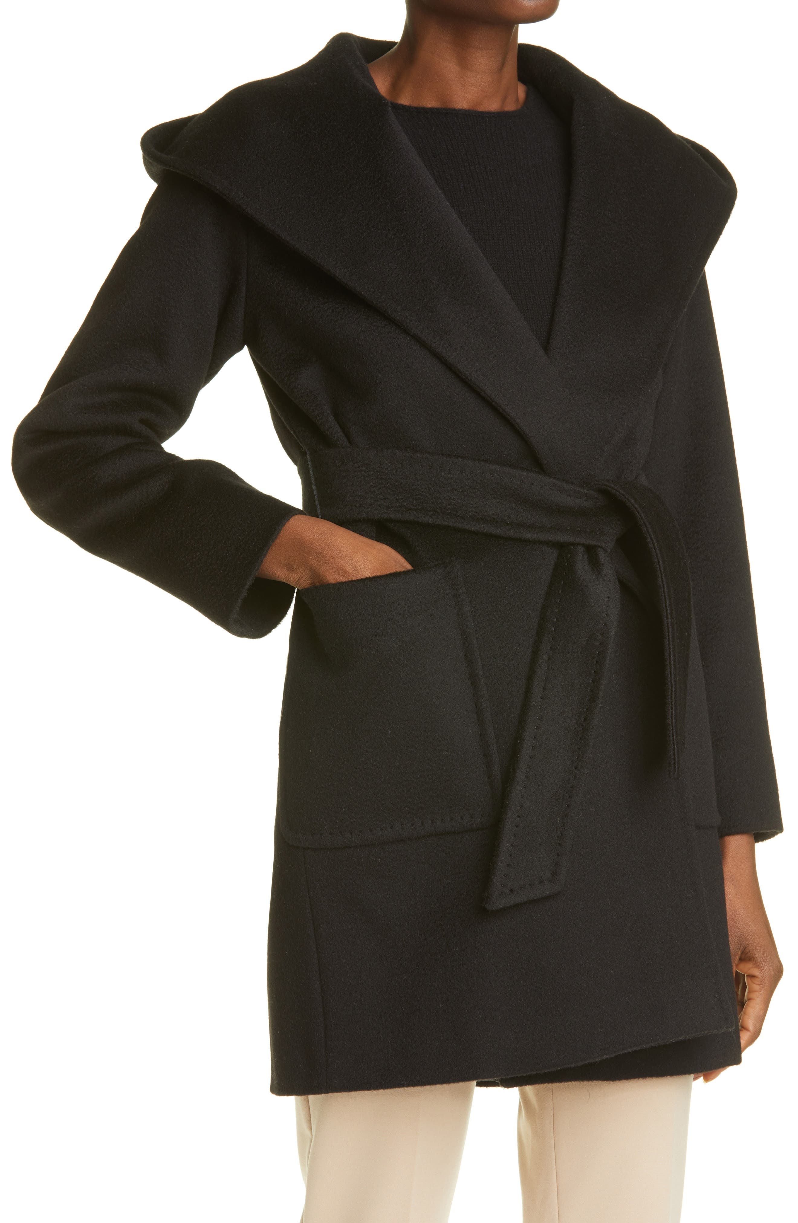 Max Mara Rialto Hooded Camel Hair Coat in Black at Nordstrom - 4
