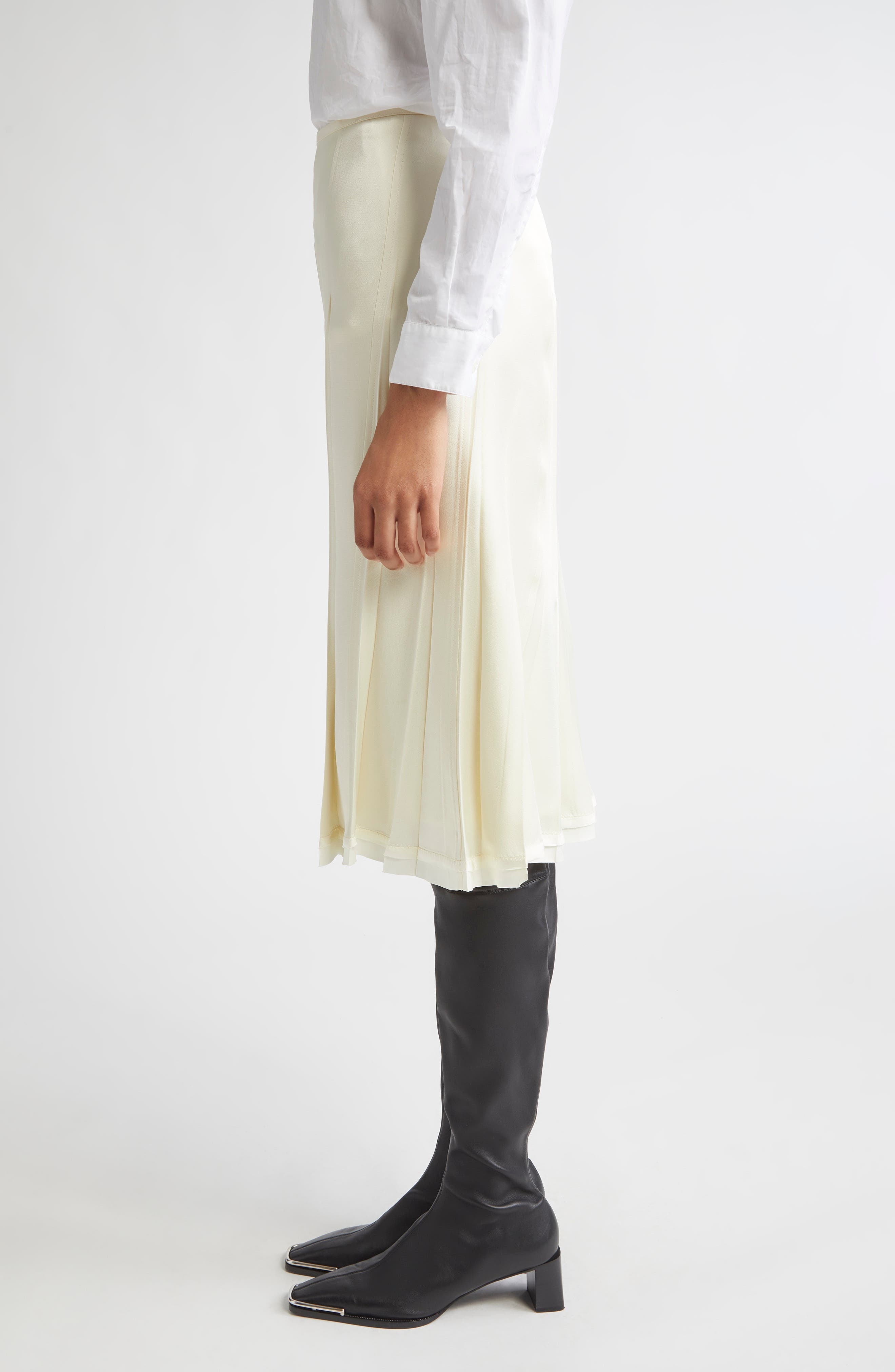 Jil Sander Envers Pleat Detail Raw Hem Satin Skirt in Cornsilk at Nordstrom - 4